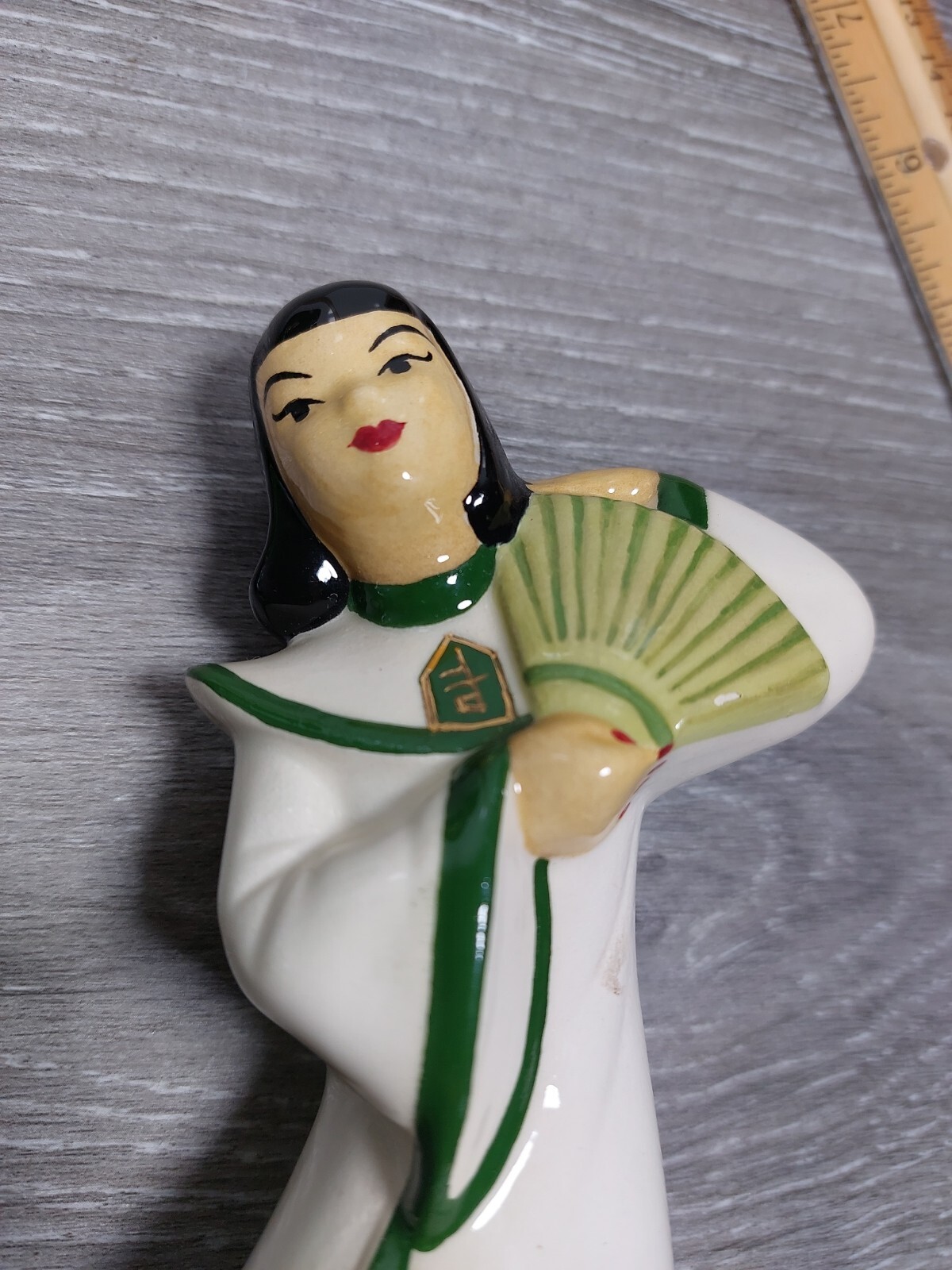 2 Vintage Ceramics MARGARET LINCOLN Green Asian Women 7 inch Figurines