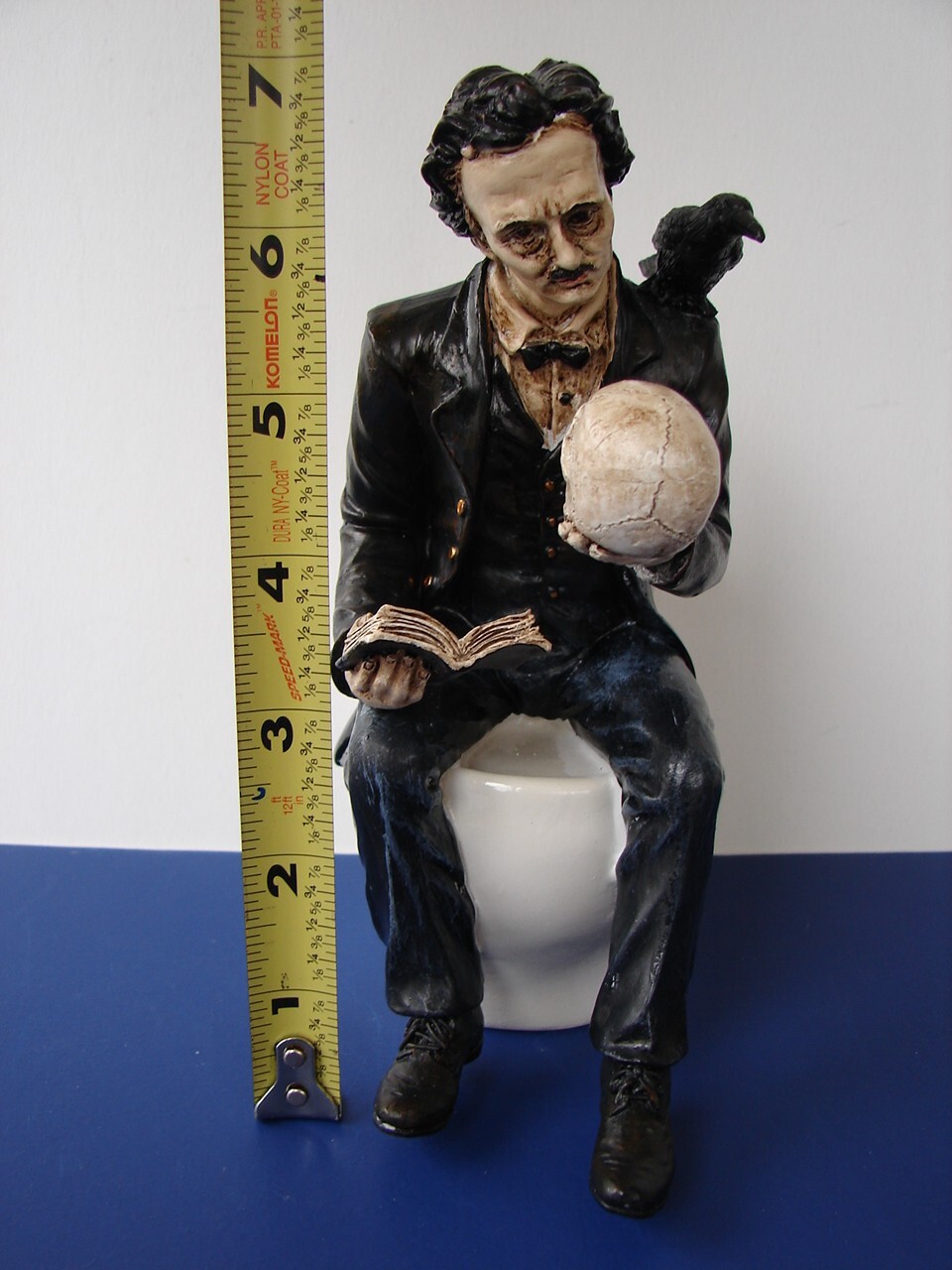 Edgar Allan Poe Resin Figurine On Toilet with Raven Skull & Book Super Cool Item