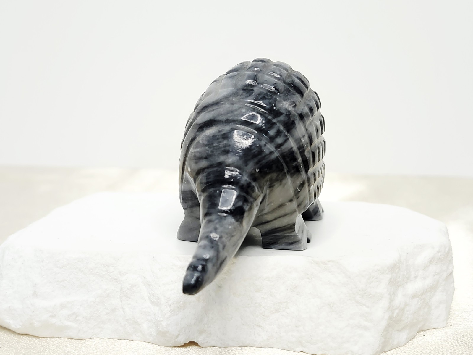 Hand Carved Gray And Black Marble Stone Armadillo Figurine 5″ L – Made In Mexico