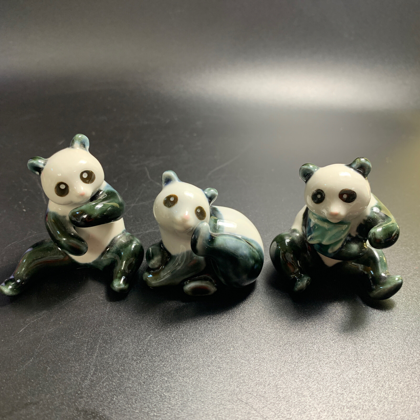 Vintage set of 3 PANDA BEARS ceramic figurines Marked China Numbers Wildlife