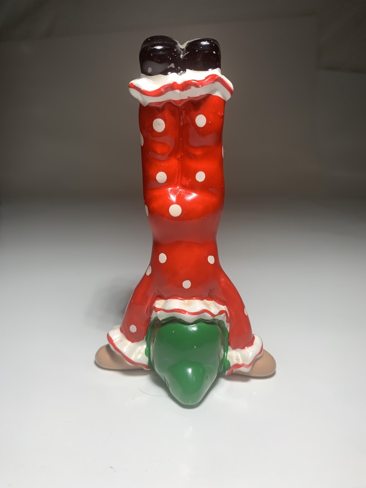 Vintage Clown Jester Figure Head Stand Acrobat Hand Painted Red Polka Dot