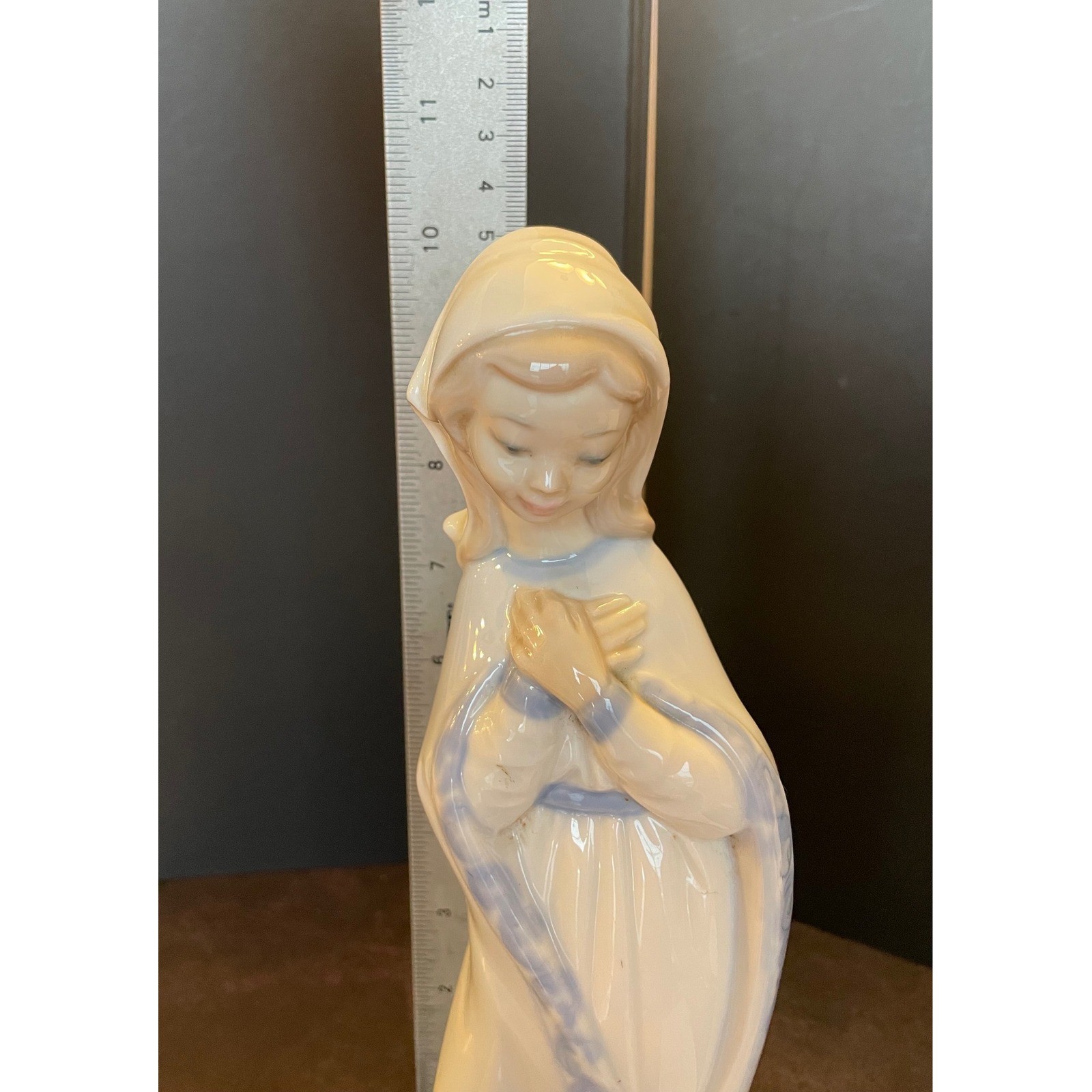 Zaphir Porcelain Virgin Mary Figurine Spain Cream Blue Excellent Glazed Madonna