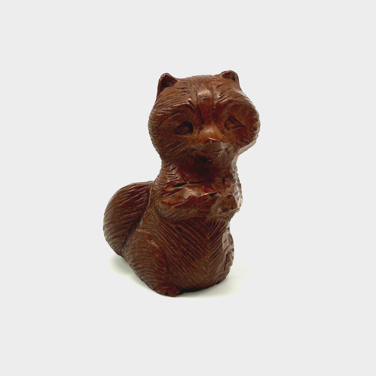 Vintage Carved Wood Raccoon Figurine Handcrafted Miniature Woodland Creature