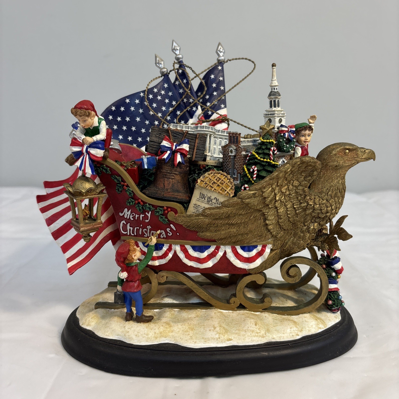 Danbury Mint American Pride Sleigh Patriotic Christmas Eagle USA Flag 2003