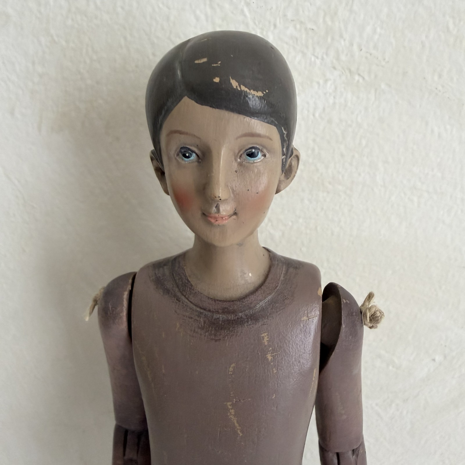 Vintage Santos Style Lay Doll Mannequin Folk Art Wood Articulated Figure 14″