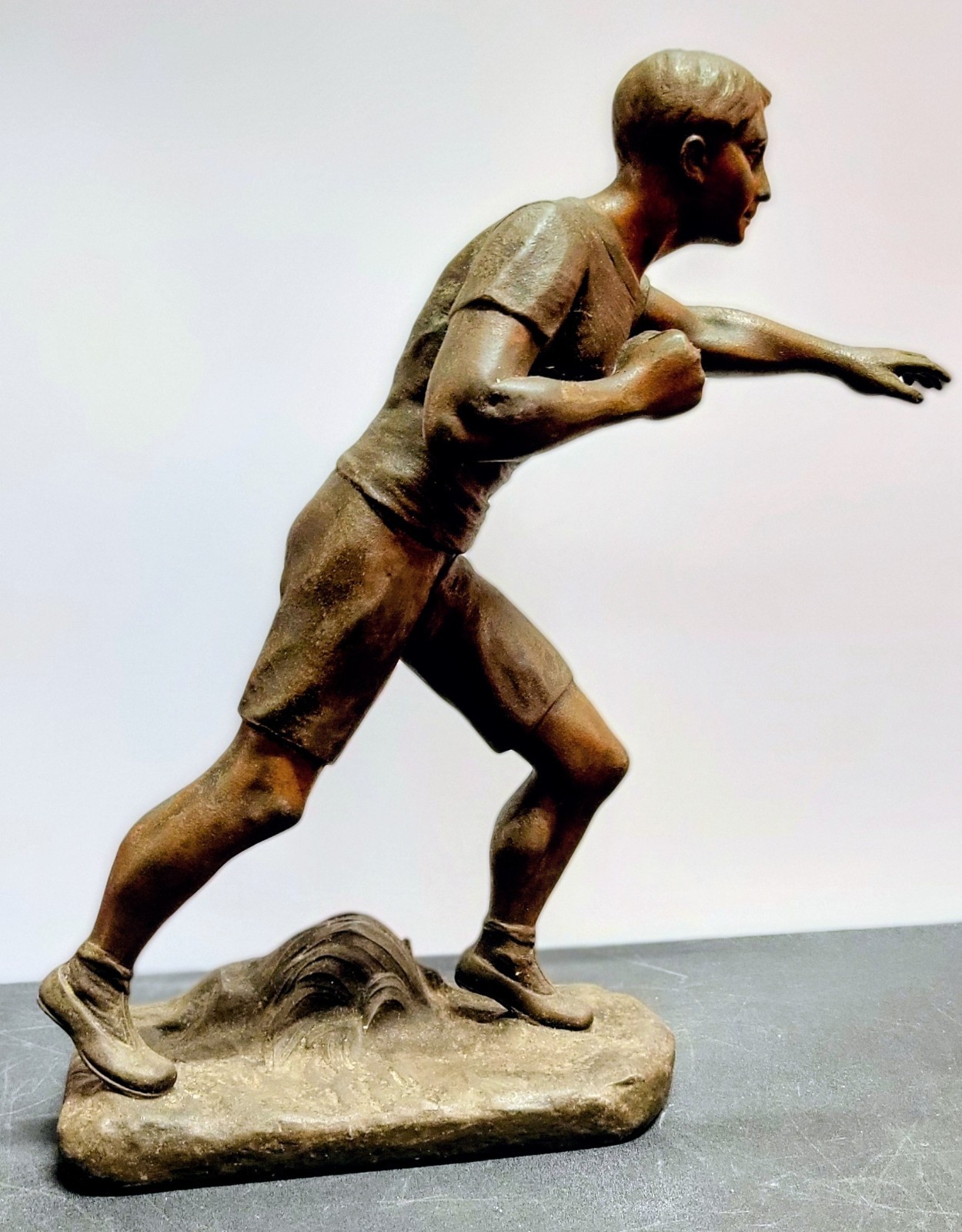 Antique Spelter Sculpture Statue BOXER Boxing Figure Signed HENRI FUGERE – RARE!