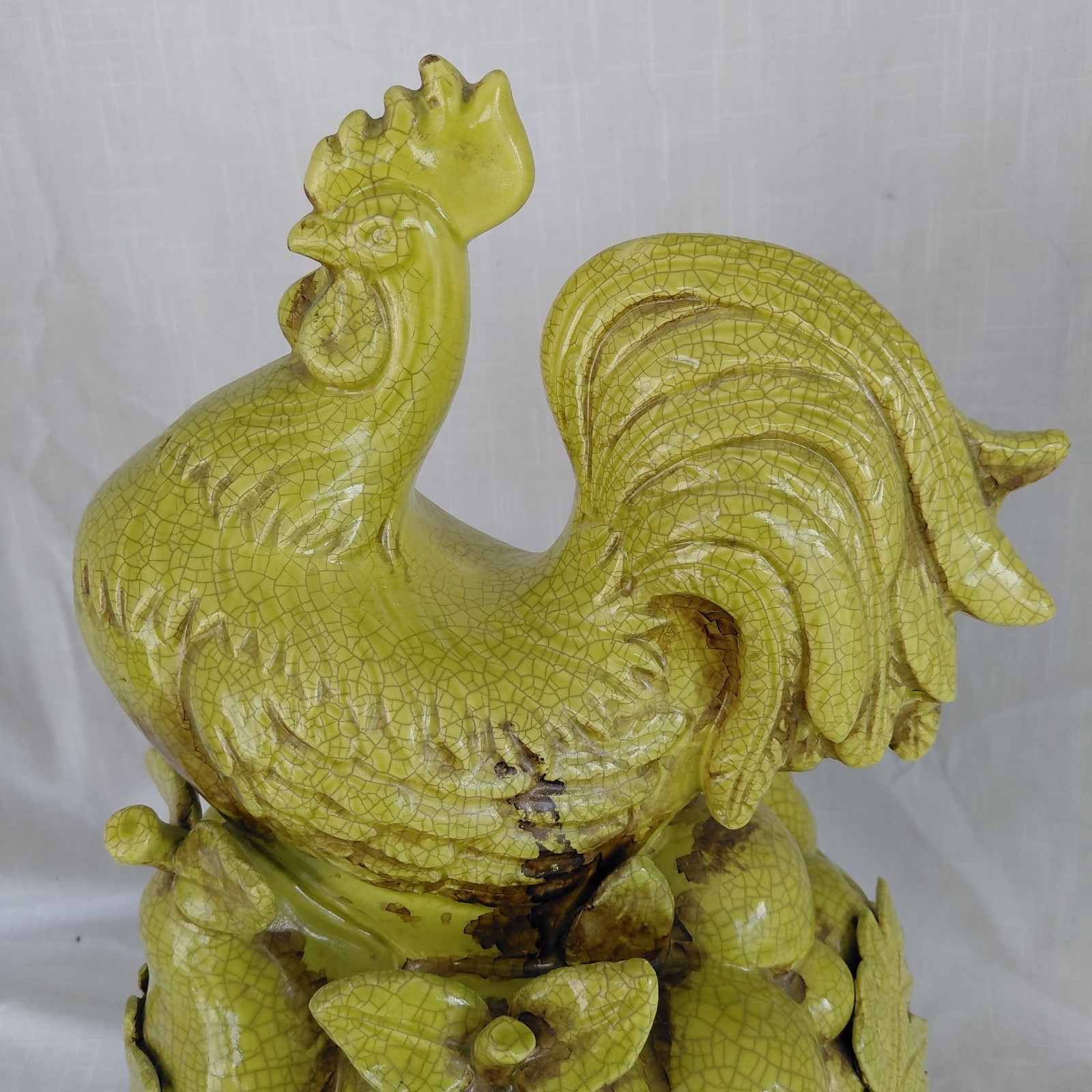Vintage GIANT 1960’s Folk Art Ceramic Green Rooster Majolica Glaze Pottery 1of1