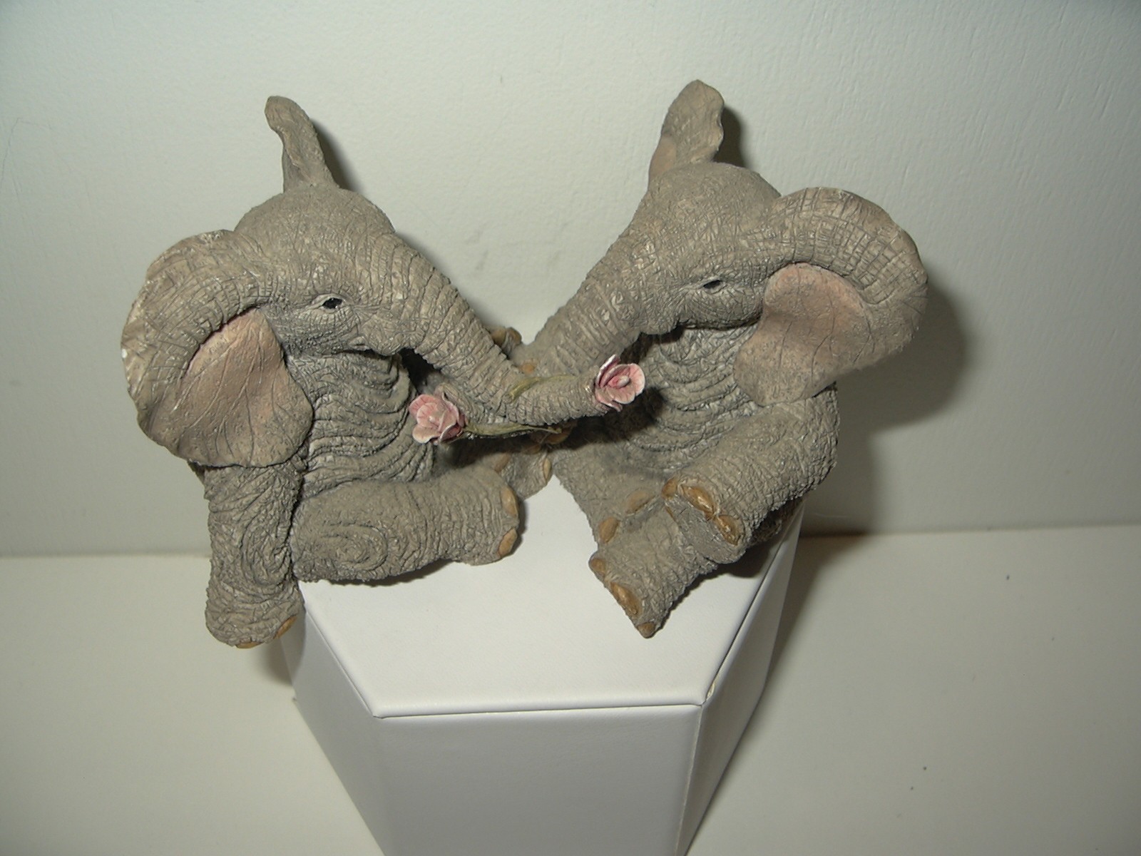 Vtg Fay & Fenella Tuskers Entwined Trunks With Roses Elephant Figurine Sculpture