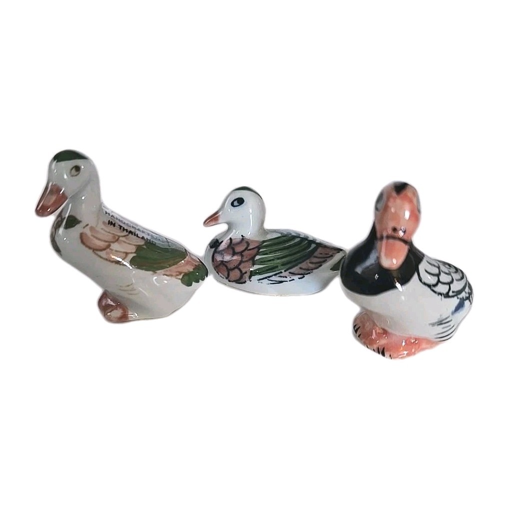 VTG Miniature Porcelain Bird Duck Handmade Set Of 3 Figurine Mini Decor