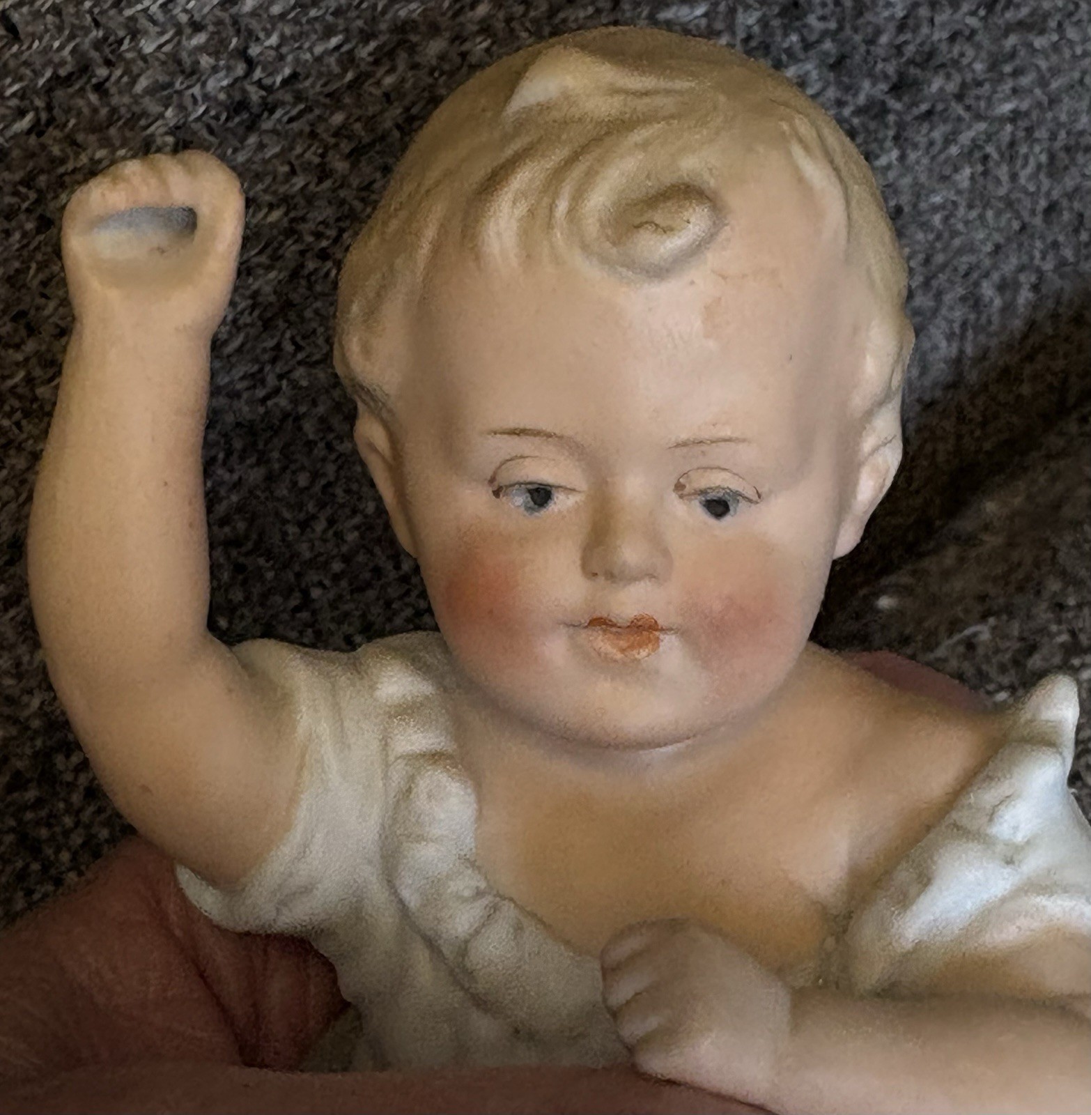 German Heubach Bisque Boy in Shoe 4 3/4 Rising Sun Mark