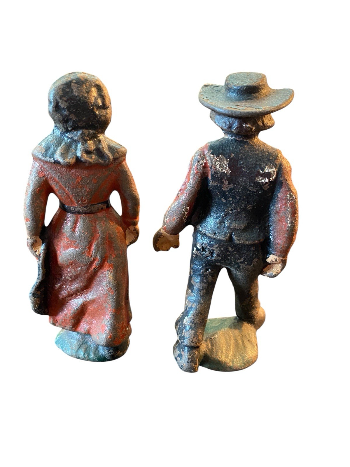 Cast Iron Amish Man And Woman Figurine 4.75 Inches Tall, Paint In Bad Shape