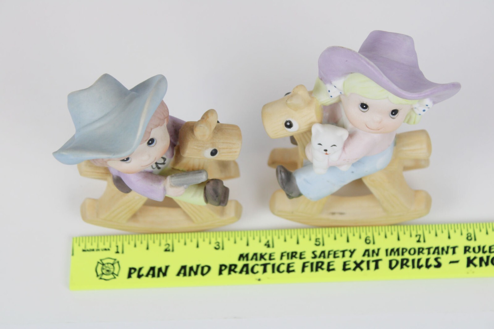 Vintage HOMCO Cowboy & Cowgirl on Rocking Horses Ceramic Figurines 1417