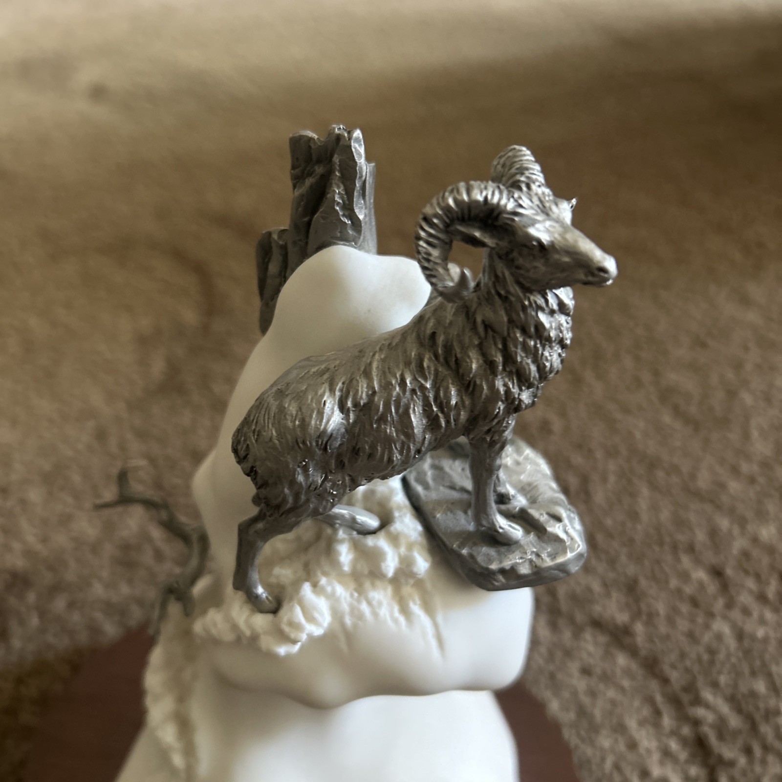 Summit Chilmark 1988 Mountain Goat Figurine Signed Gary J. Smith Metal/Wood