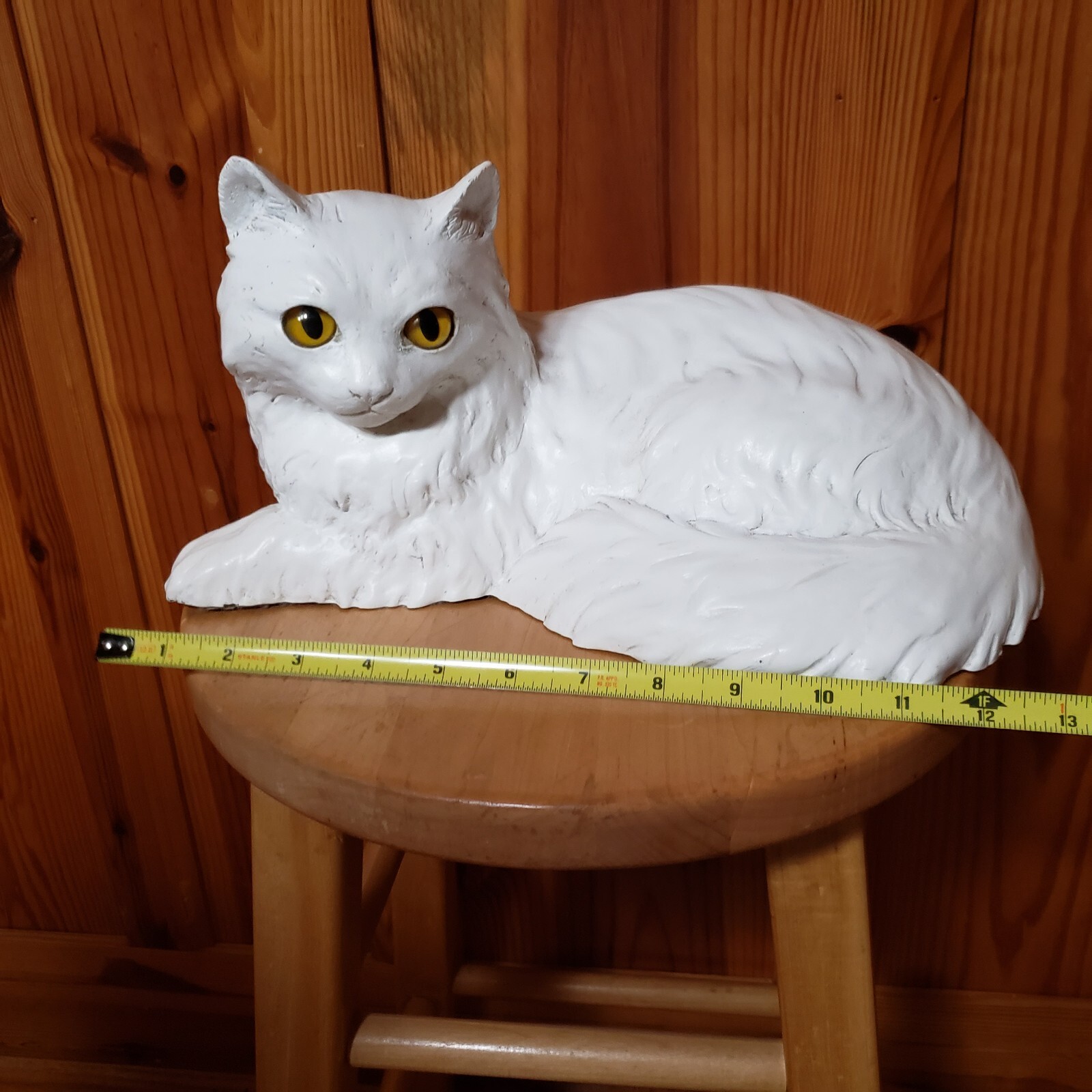 1980s Realistic Persian Cat Lifesized 13.5″ X 7″ Resin Bright Yellow Eyes Heavy