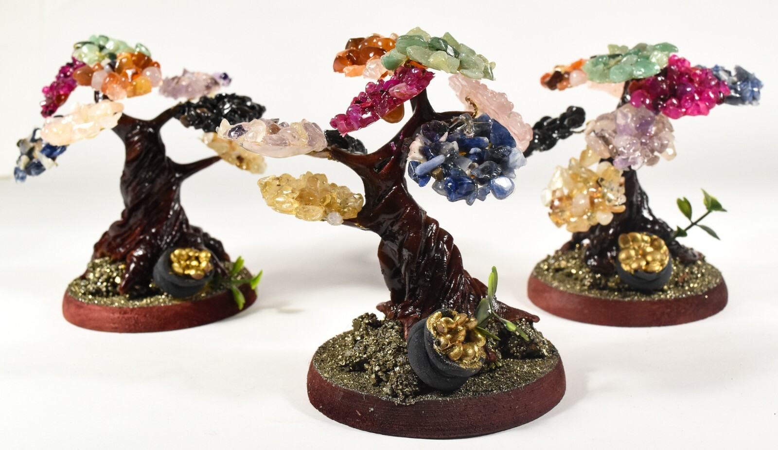 3.7″ Multicolor Stone Tree w/ Pyrite Chips on Wood Stand Figurine – Peru (1PC)