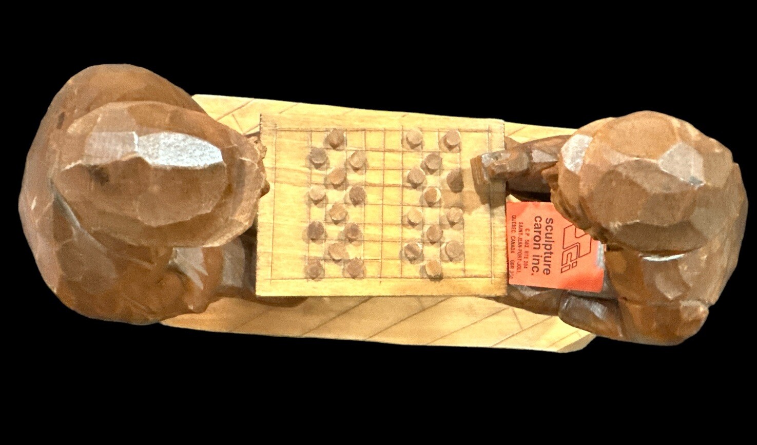 vintage Sculpture Wood Checkers Game Folk Art Canadian Artwork Caron Carving