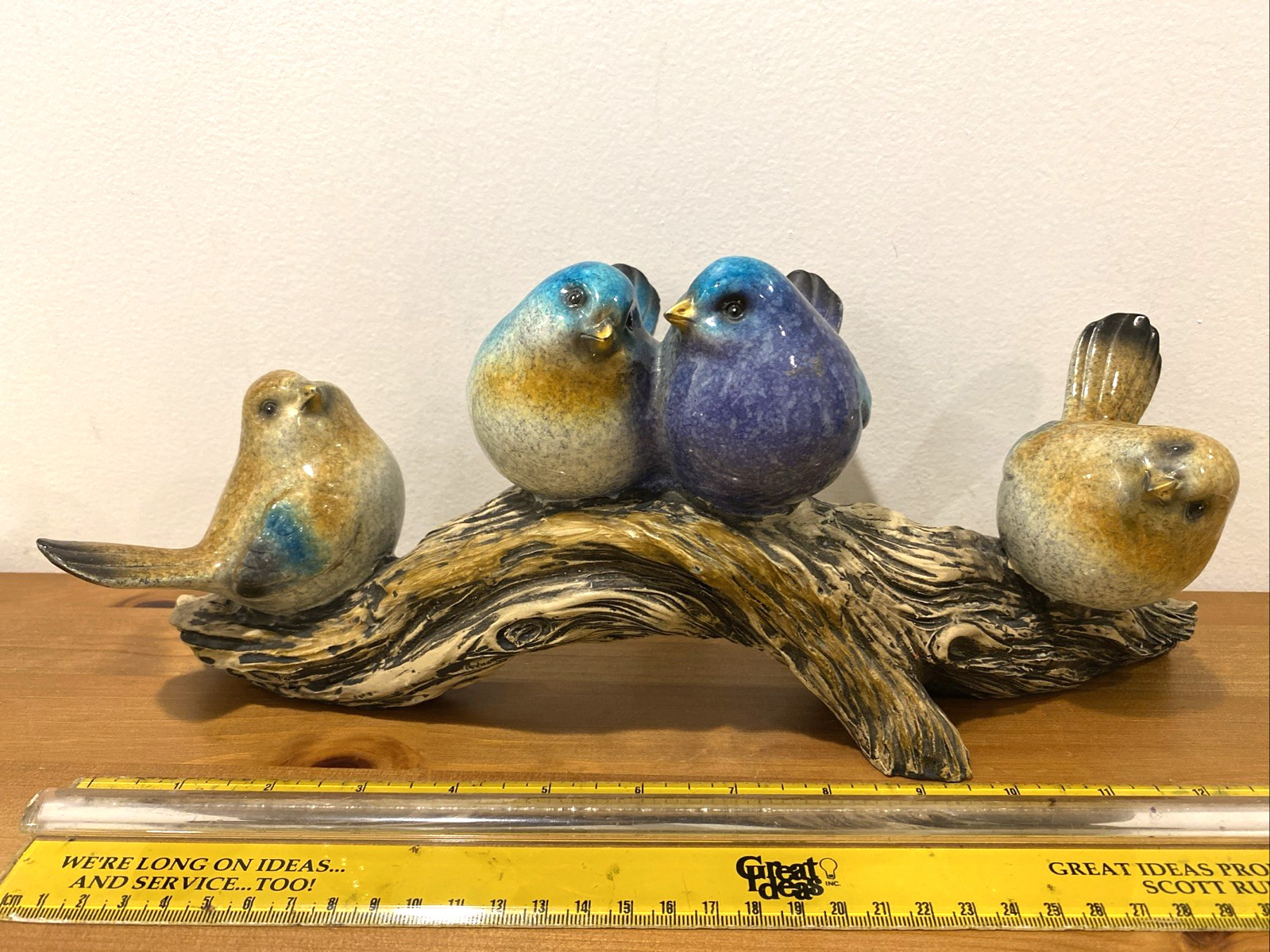 Polystone Colorful Birds On Tree Branch Garden Indoor Decor Statue Sculpture 13”