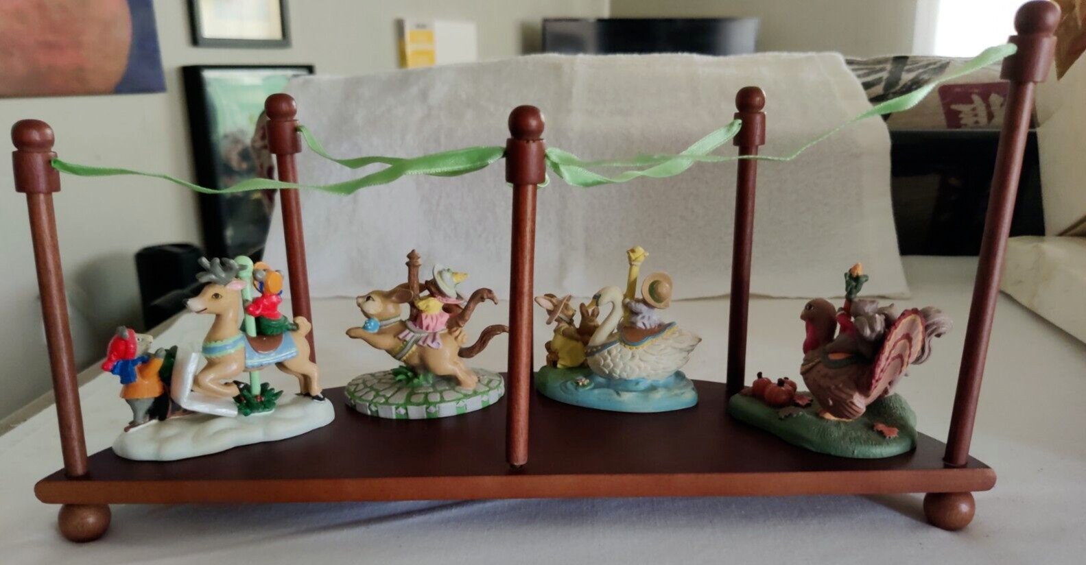 Vintage Avon Carousel Wonderland Miniatures 4 – with Display Stand (Rare) 1993