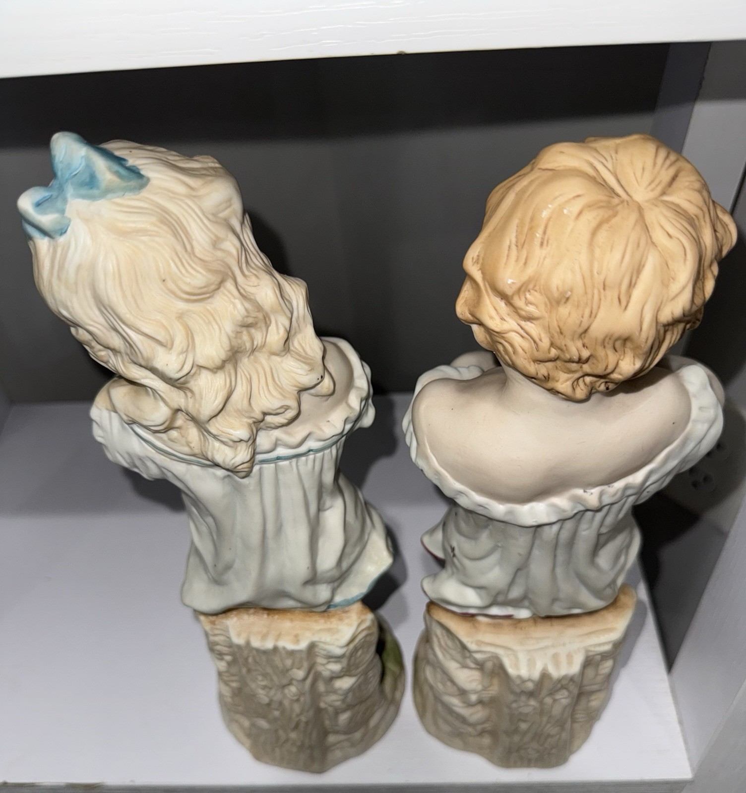 Antique German Bisque Figurines Pair Girl Rabbit Girl Dove Heubach Style 1890s