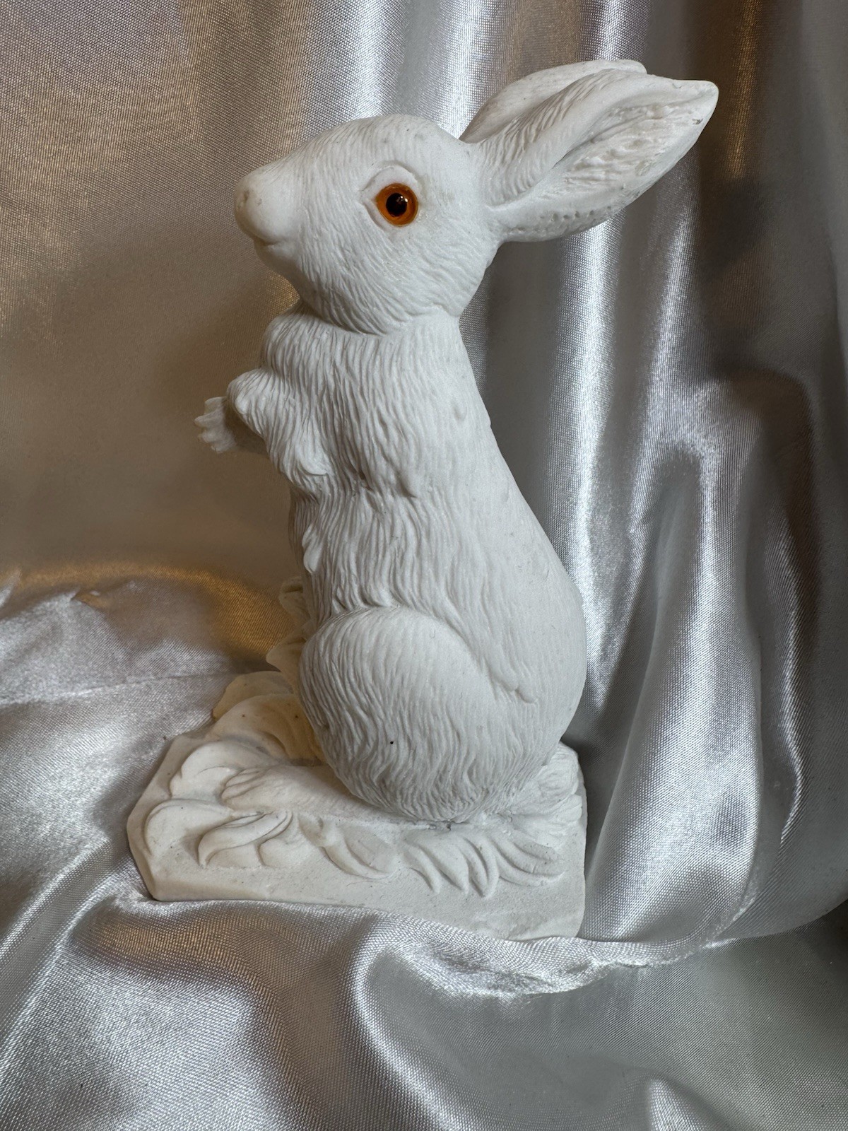 Stone Rabbit Figurine Matte Finish Made in Italy White/Brown 8in x 6in