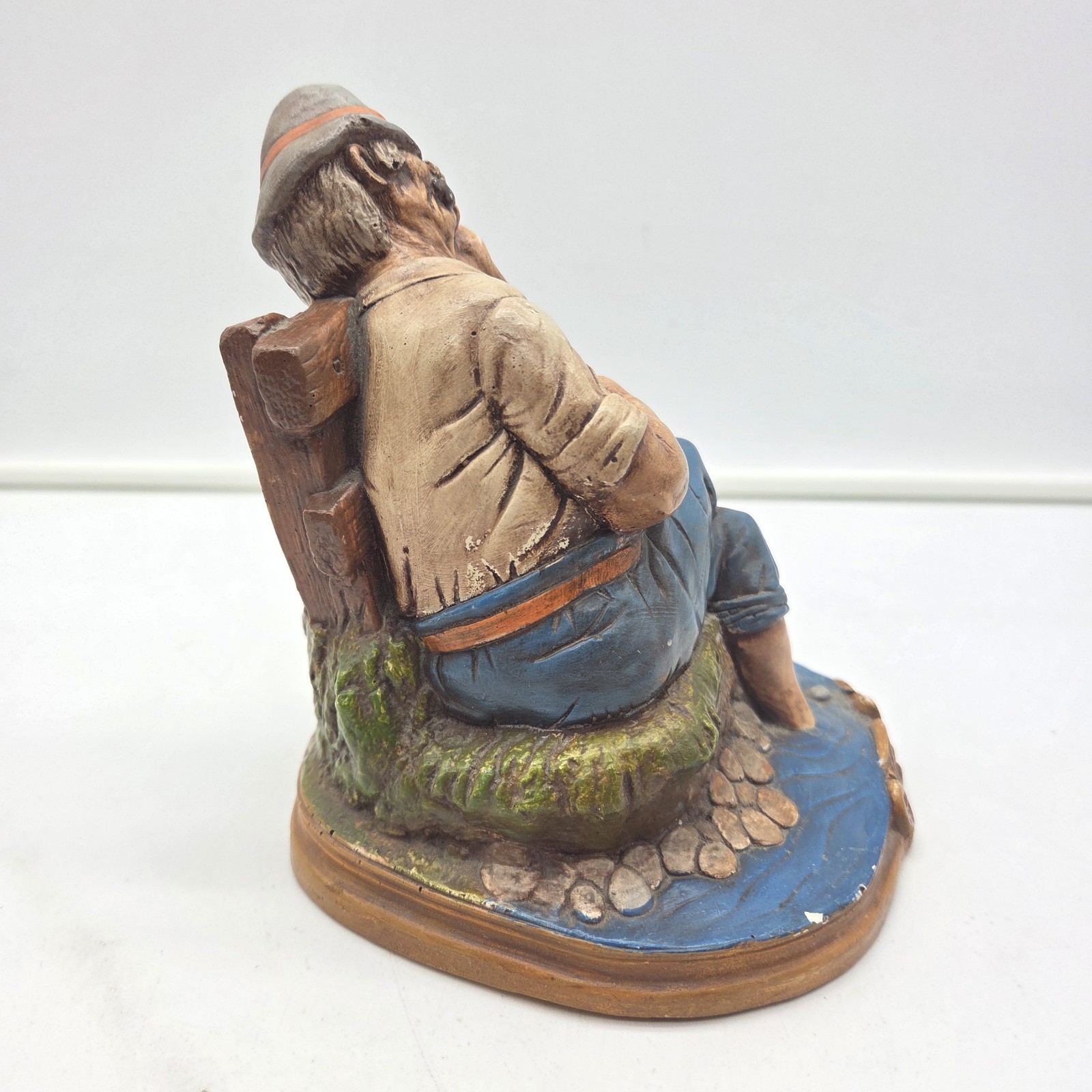 Vintage 1980’s Naturecraft Style Ceramic Figurine Seated Man Folk Art Mold 6”