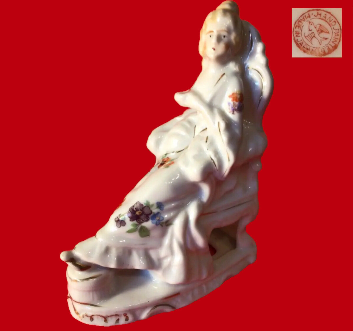 Victorian woman Figurine 1930’s Seiei & Co Japan Porcelain Hand Painted