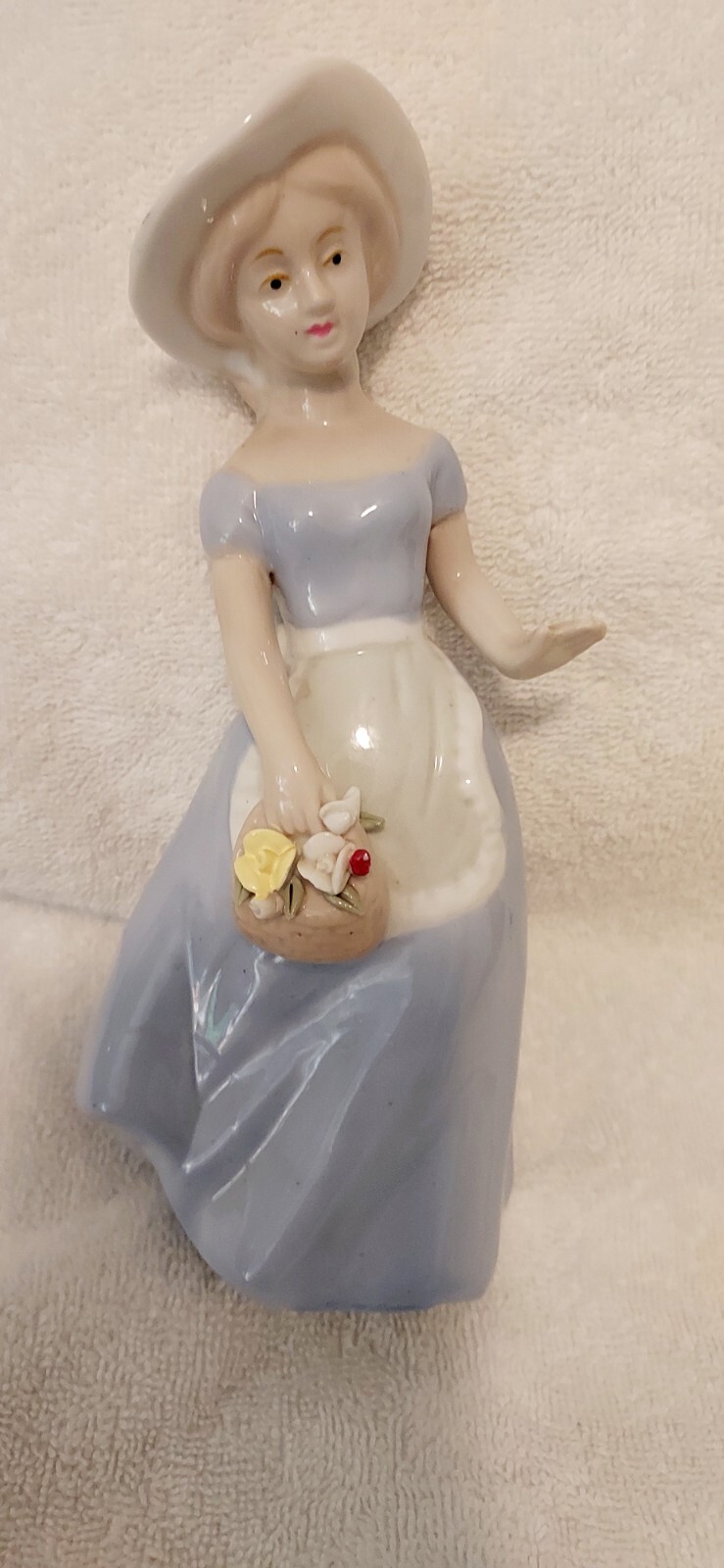 Soft Pastel Colors Porcelain Lady with BASKET Figurine 8″.