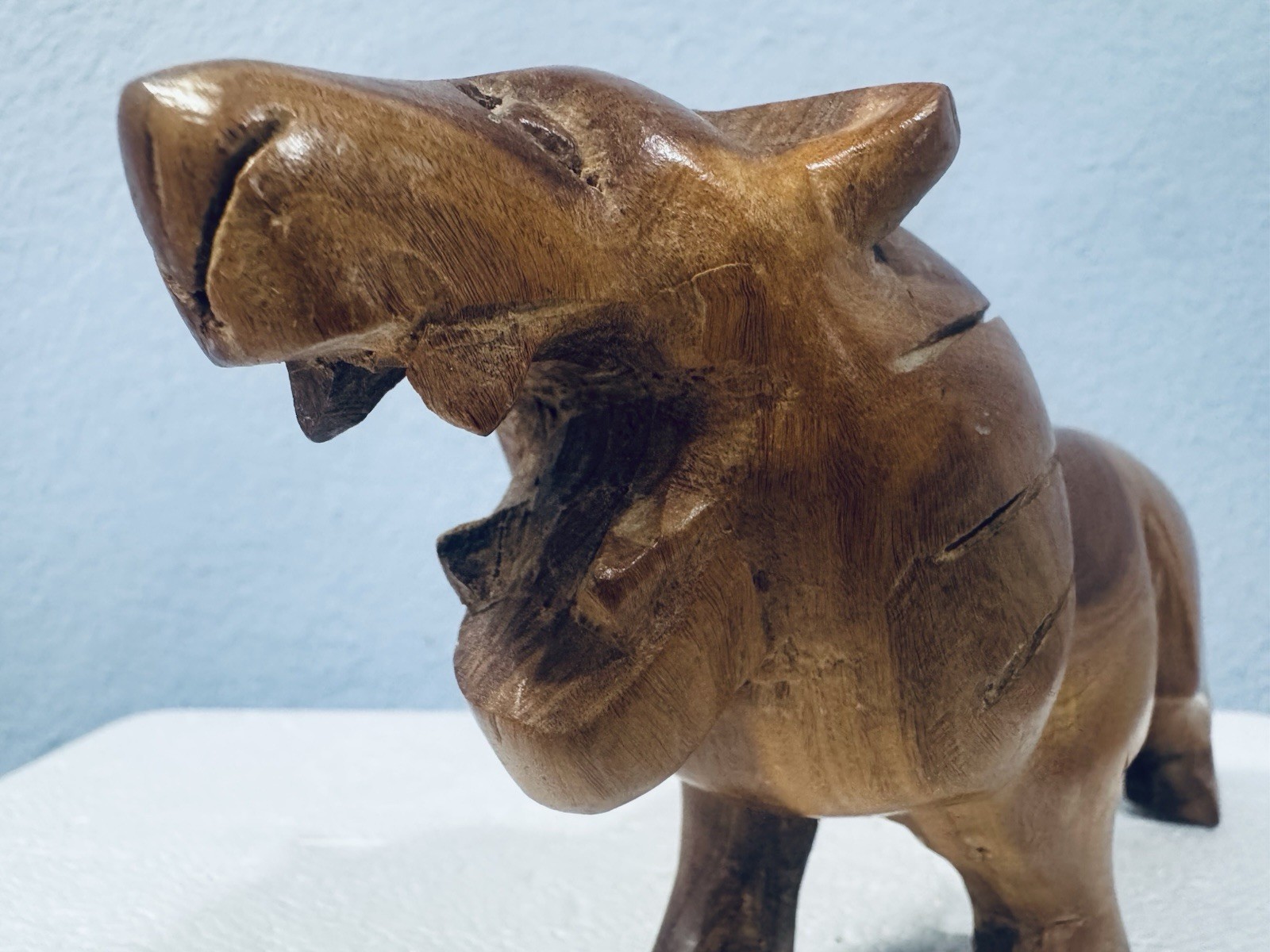 Vintage Hand-Carved Wood Lion Figurine 9” x 4” Figure Sculpture Jungle Decor
