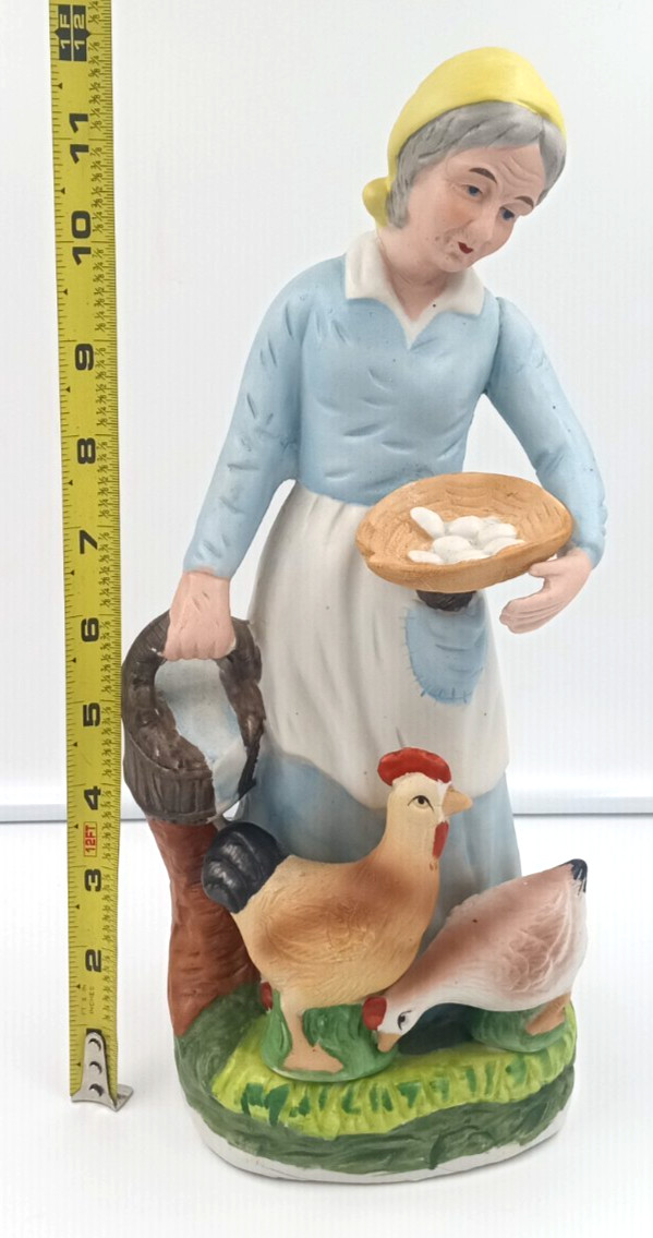 Vintage Farmers, 12 Porcelain Figurine Set Old Man and Woman with Dog & Chickens