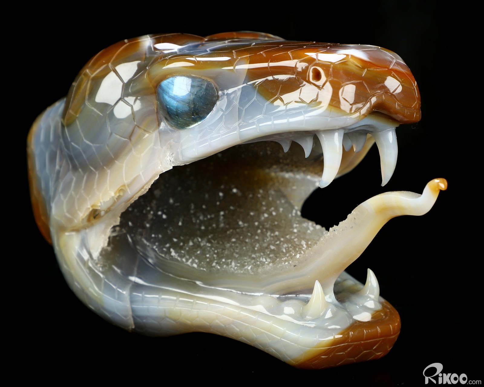 Awesome 7.5″ Premium Brazilian Agate Hand Carved Crystal Snake Sculpture