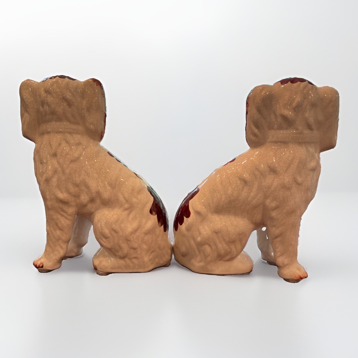 Pair Of Large English Staffordshire Ware Spaniel Dog Hand Painted Mantle Statues