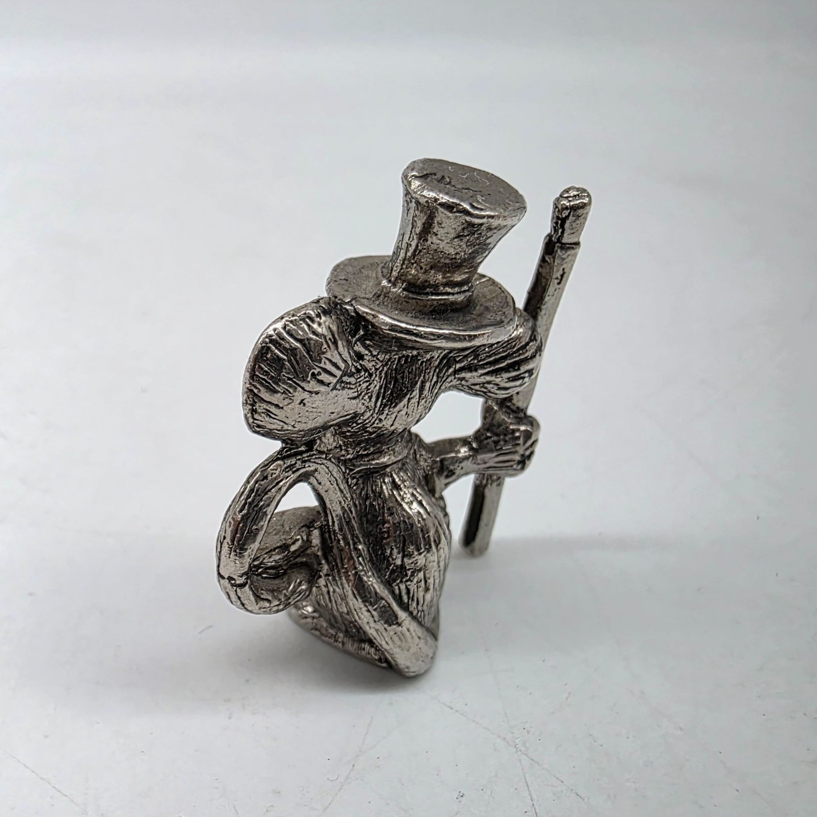 Vintage Silver Tone Mouse Figurine With Top Hat & Cane 1.75″