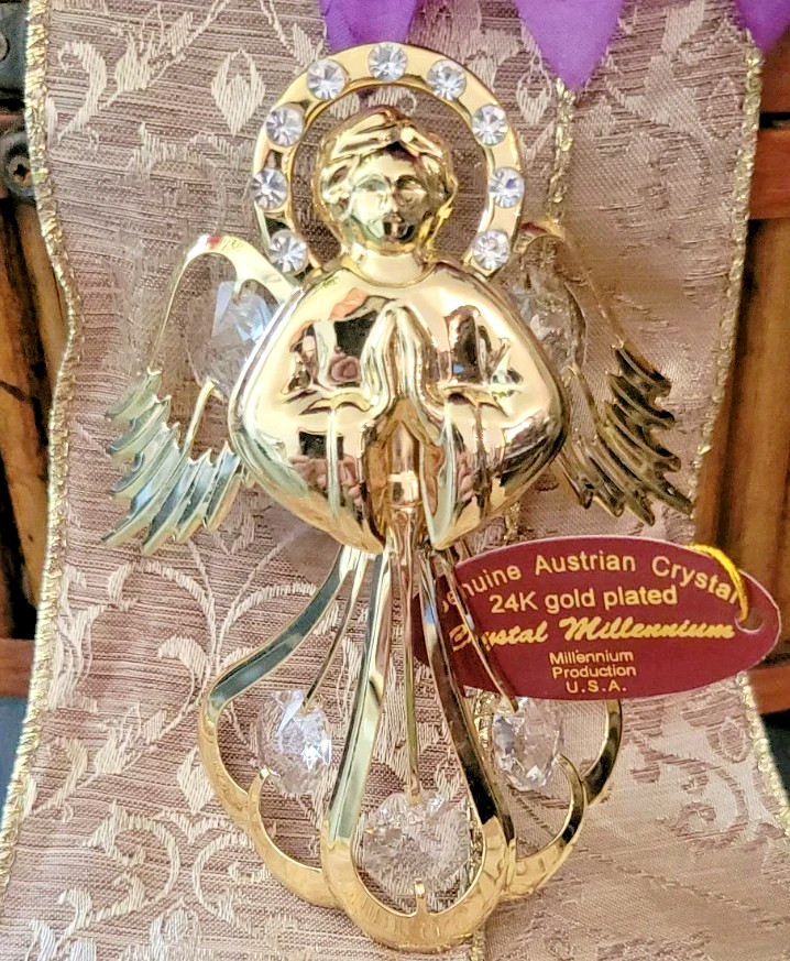 24k Gold Plated & Authentic Austrian Crystal Angel Sun Catcher Ornament U.S.A.