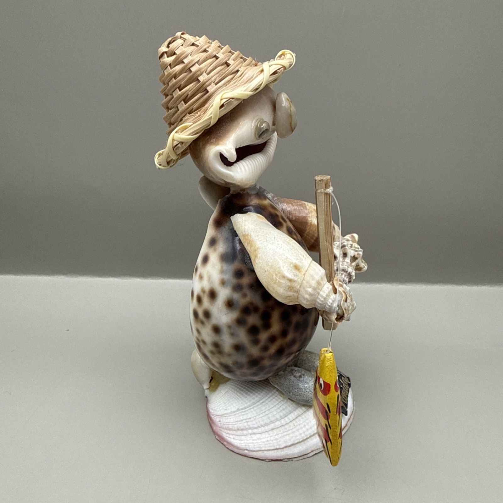 Seashell Art Fisherman Figurine Handmade Beach Souvenir Shell Folk Art Florida