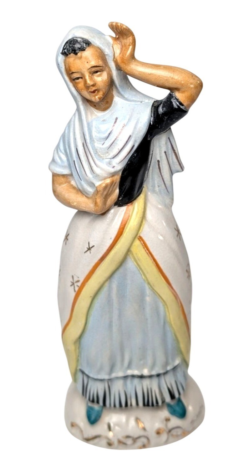 Ceramic Woman Figurine Traditional Dress Gold Accents Japan Hand-Painted 7″Tall