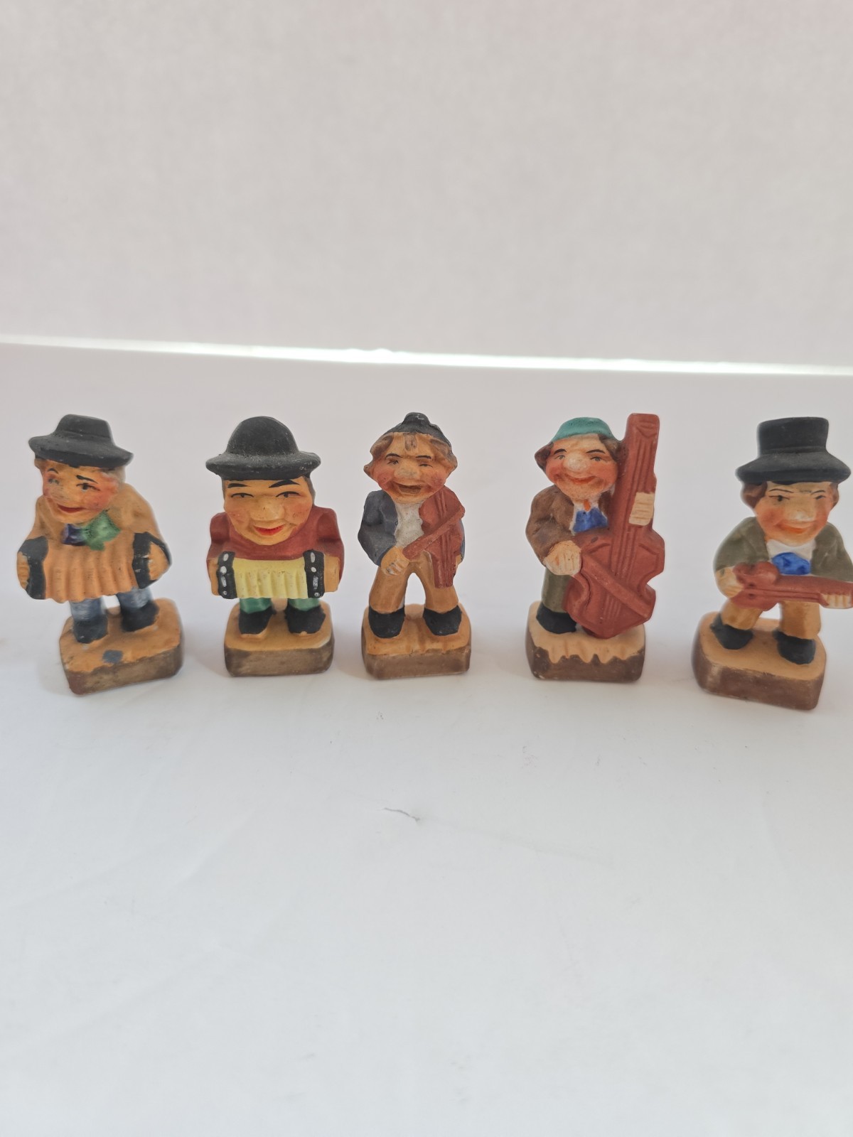 Vintage JAPAN? Old Men German Musicians Figurine Mini Folk Art/ Set Of 5