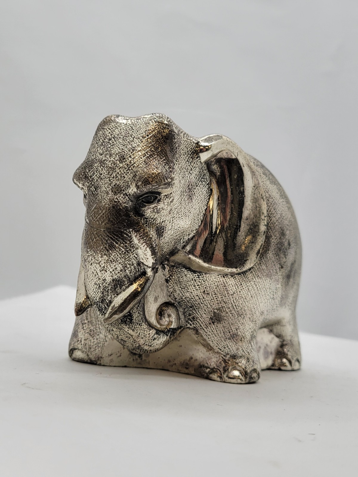 Vintage Silver Tone Metal Elephant Back Statue Decor 3.5″H