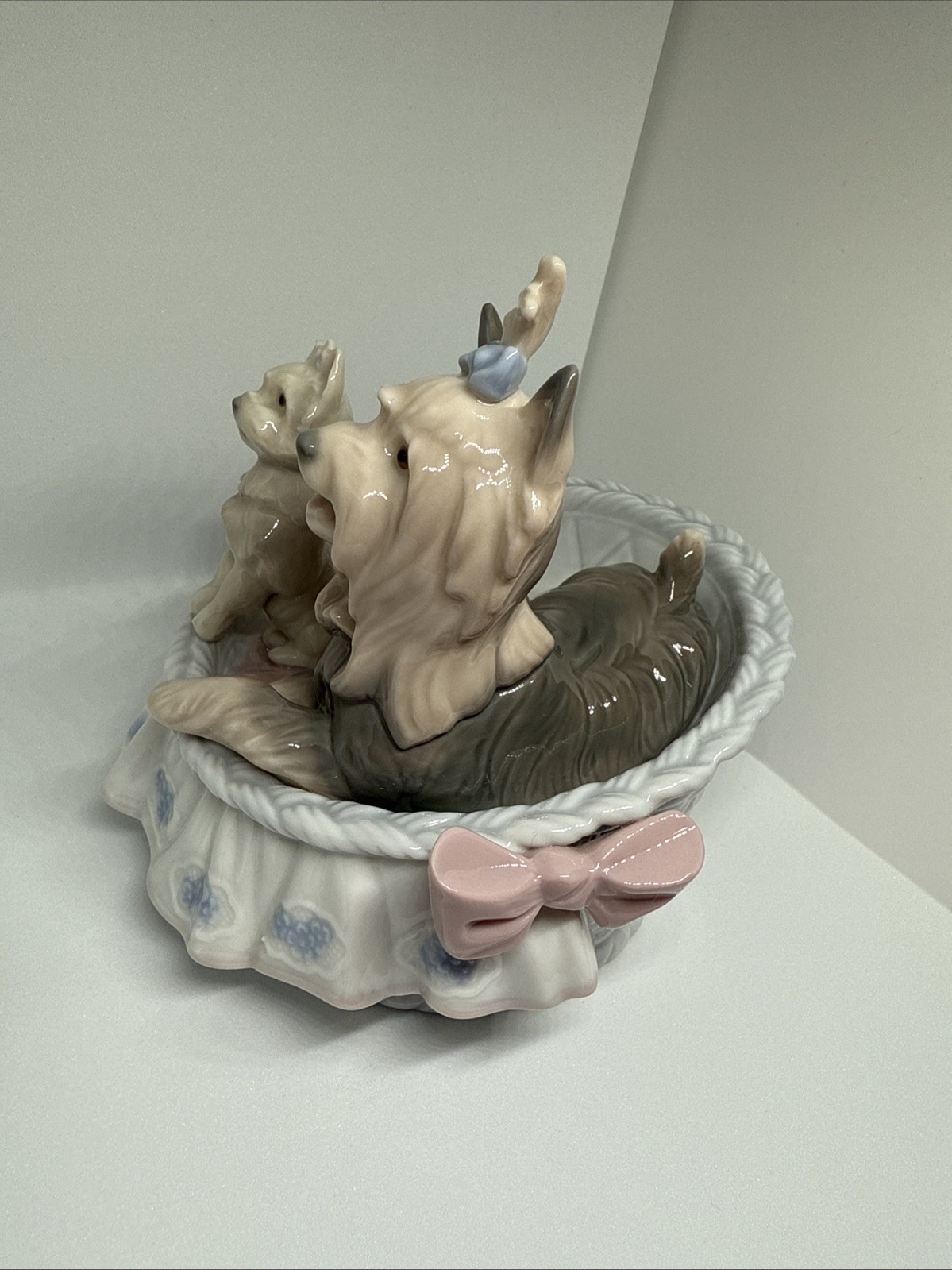 Vintage Lladró “Our Cozy Home” #6469 Yorkie Dogs Basket Figurine