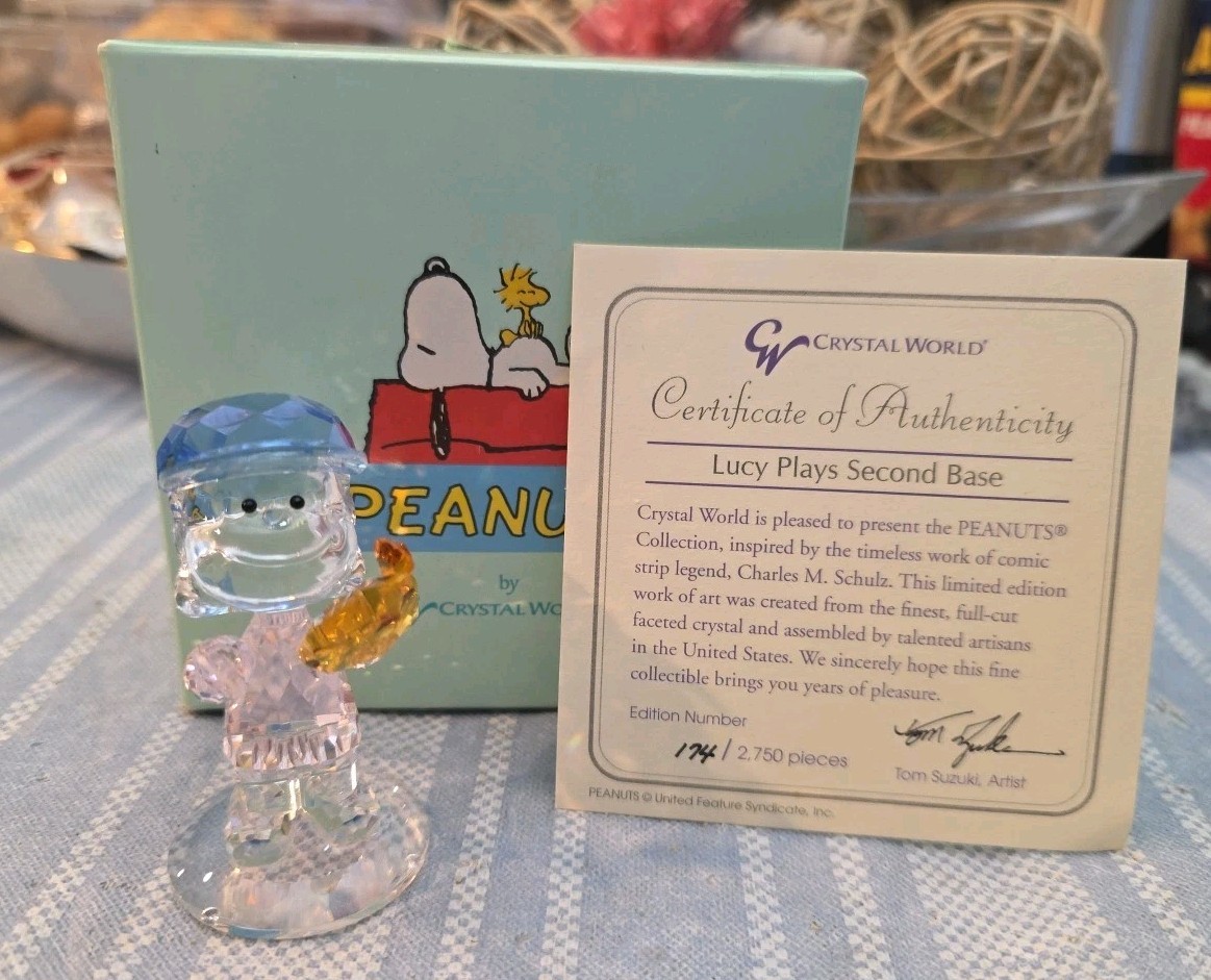 Crystal World Limited Edition Peanuts “Lucy Plays Second Base” Crystal Figurine