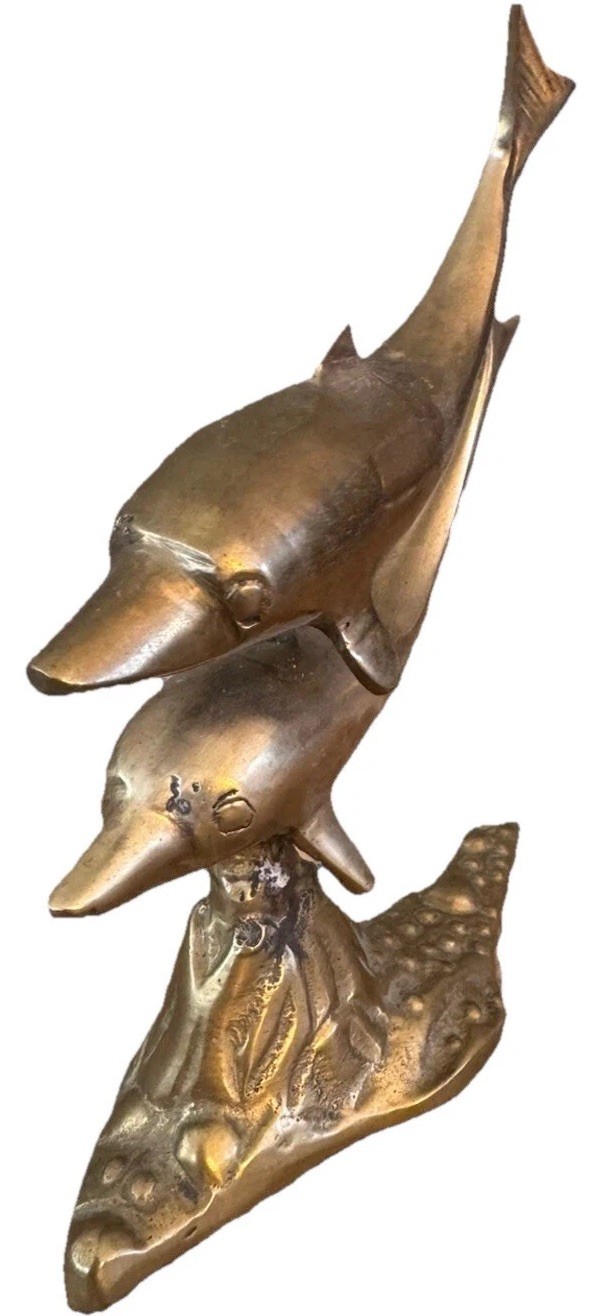Brass Dolphin Statue Sculpture Figure Nautical Coastal Ocean Sea 5.5″ VTG Nice