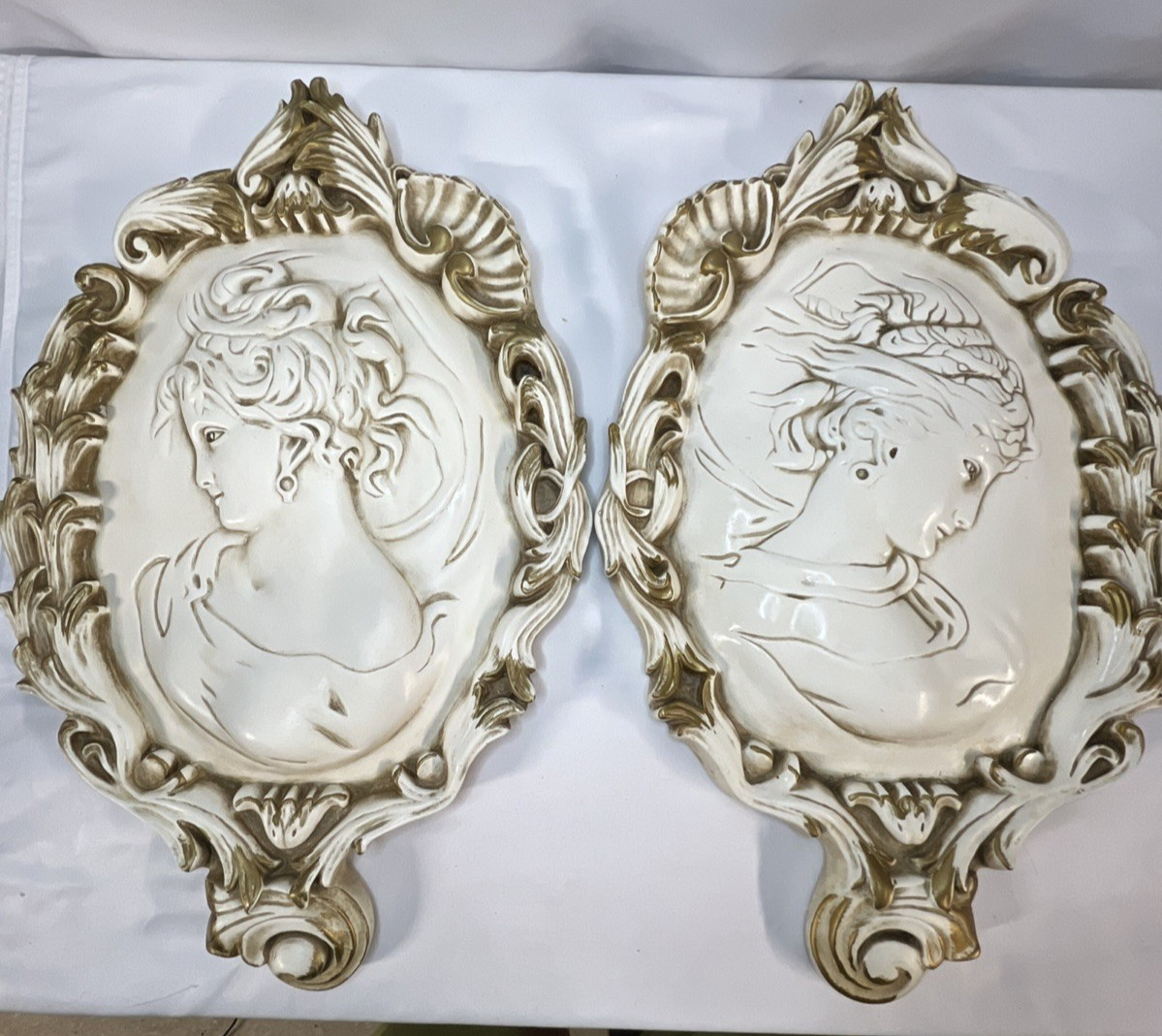 French Baroque Cameo Set (Large) Wall Plaques Chalkware Plaster VIntage