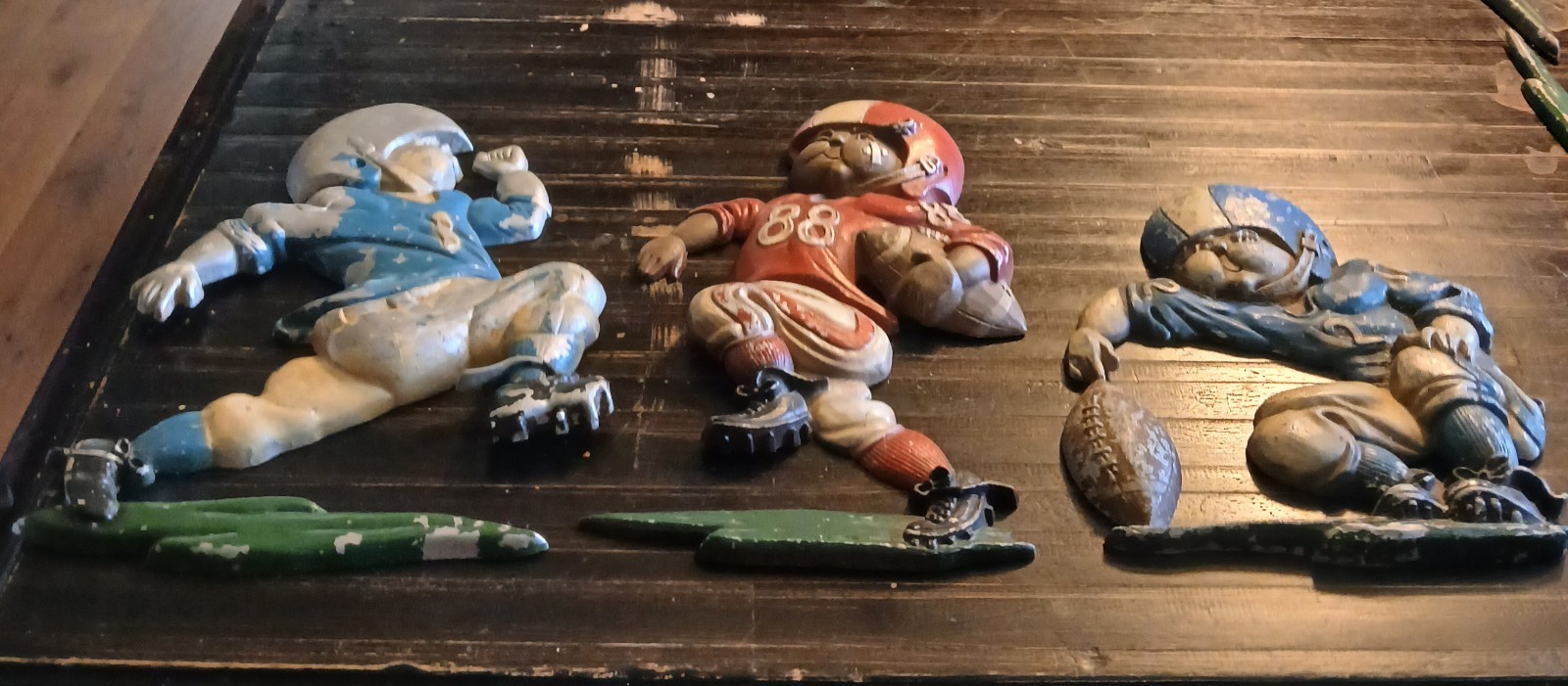 Set of 3 Homco 1976 USA Football Player Wall Hanging Cast Iron Metal Sport Decor