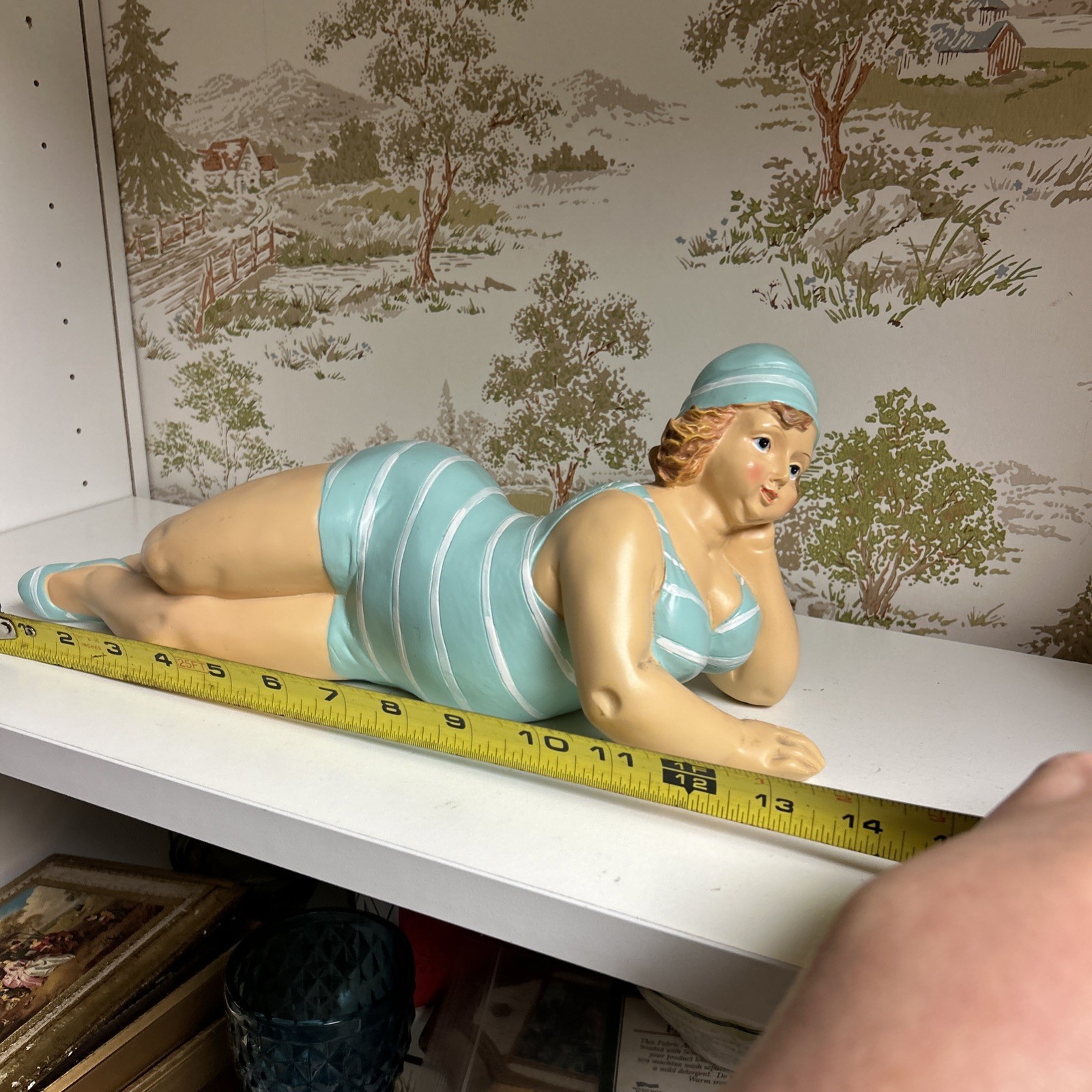 Figurine 14” Long “Bathing Beauty” Retro Swimsuit Curvy Robust Plump Lady