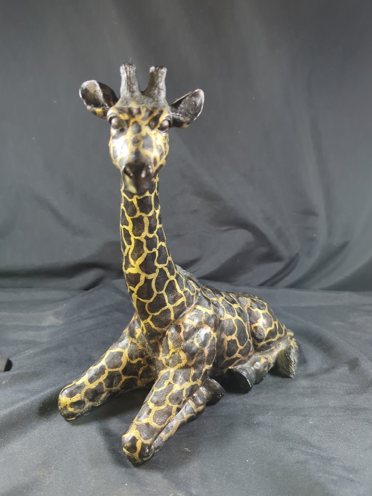Vintage Black & Gold Metallic Unique Giraffe Figurine Laying Down 10-1/2” T Rare