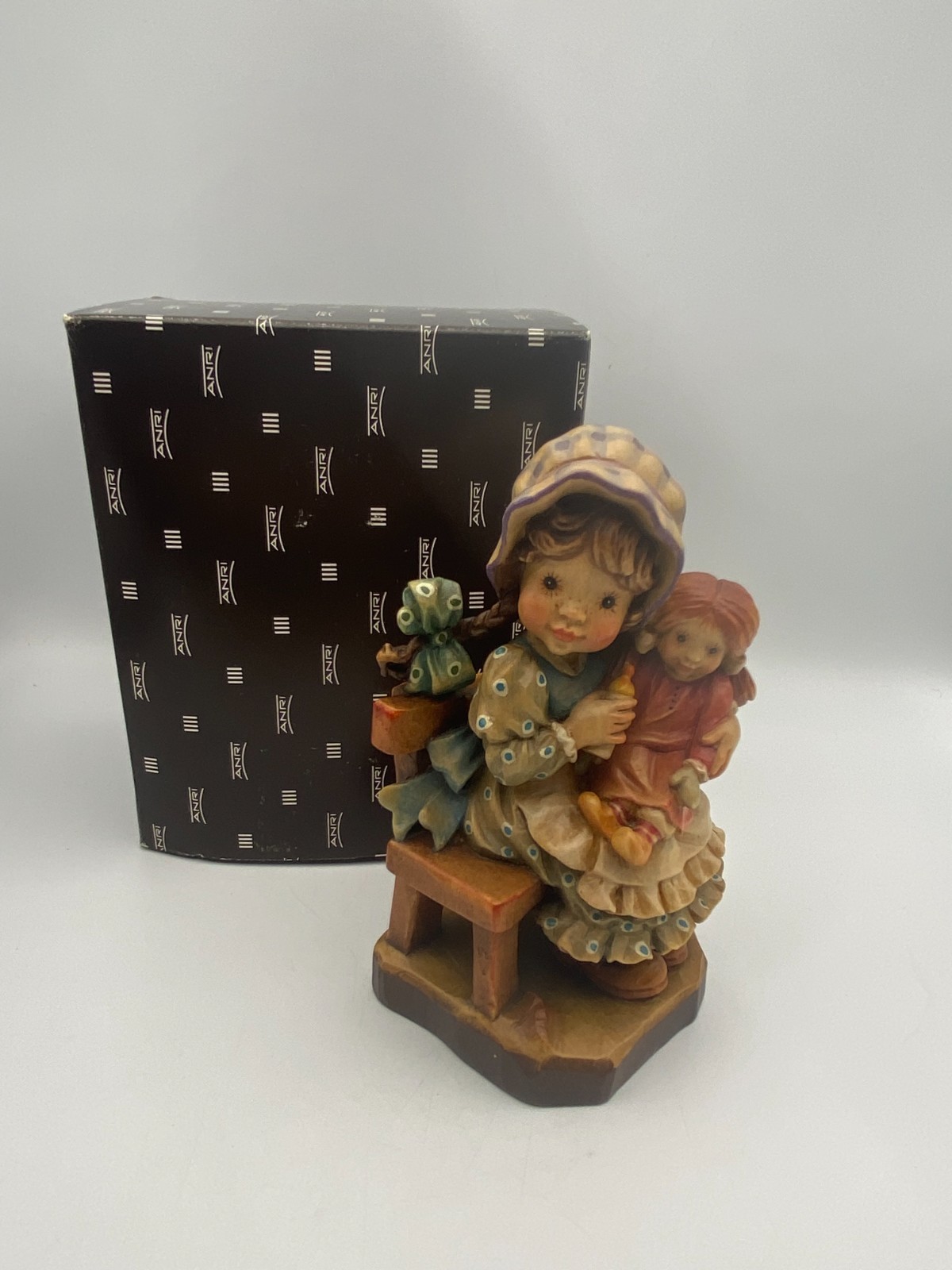 ANRI Italy Wood Carved Sarah Kay “Cherish” Girl with Doll 247/2000 6 Inches