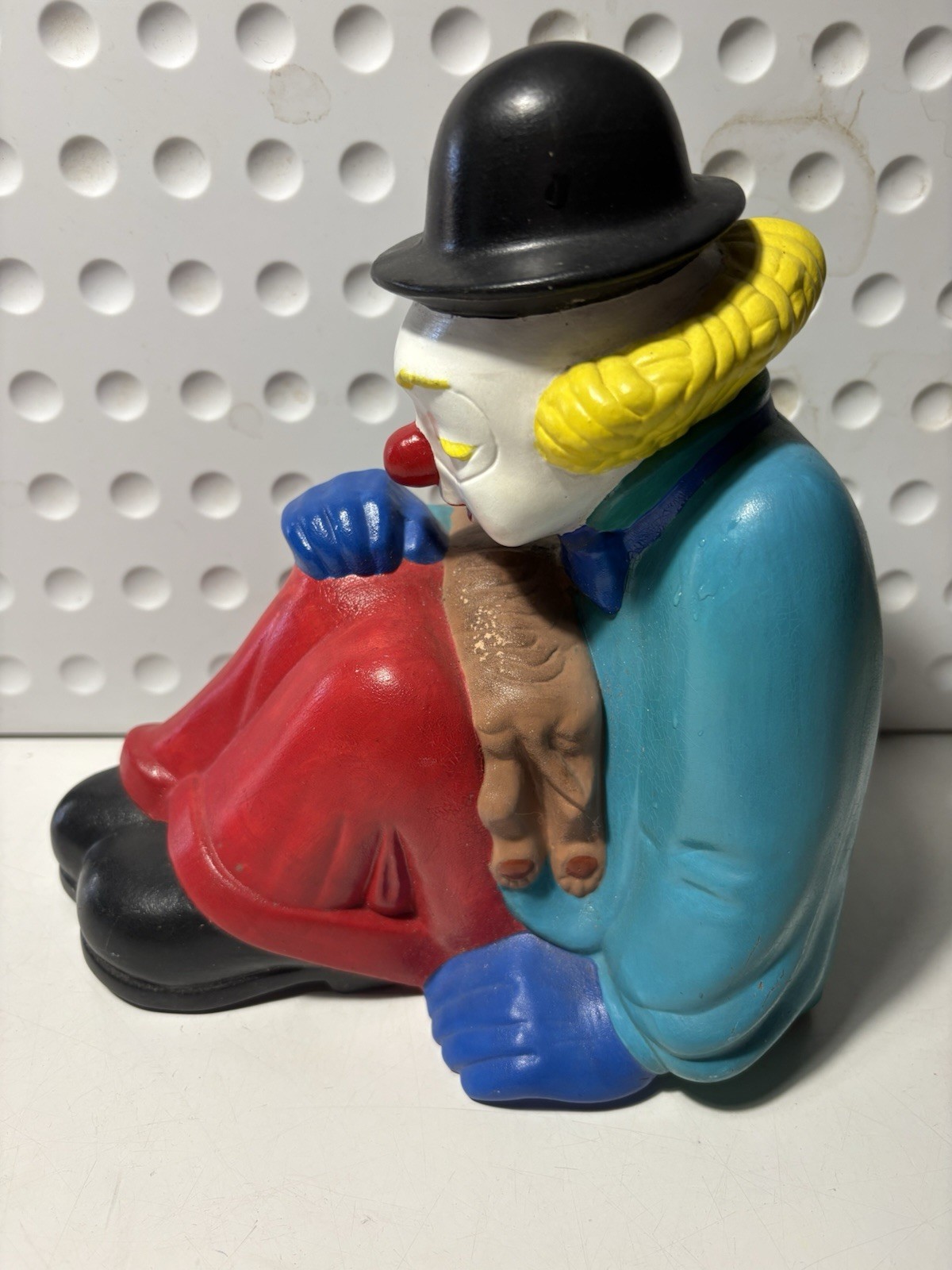 Clown Holding brown Dog , Hand Painted , Old Approx 8inch /22cm , By BARB