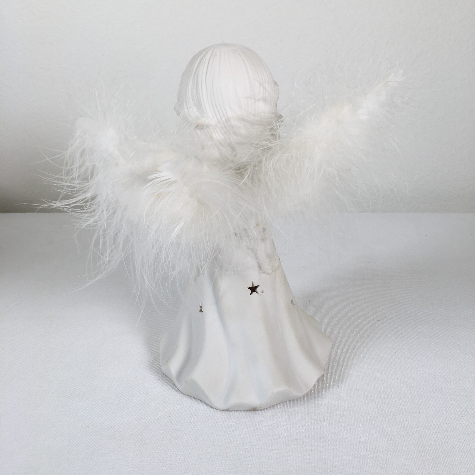Fiber Optic Praying Angle Figurine Ceramic Changing Color Lights Feather Wings