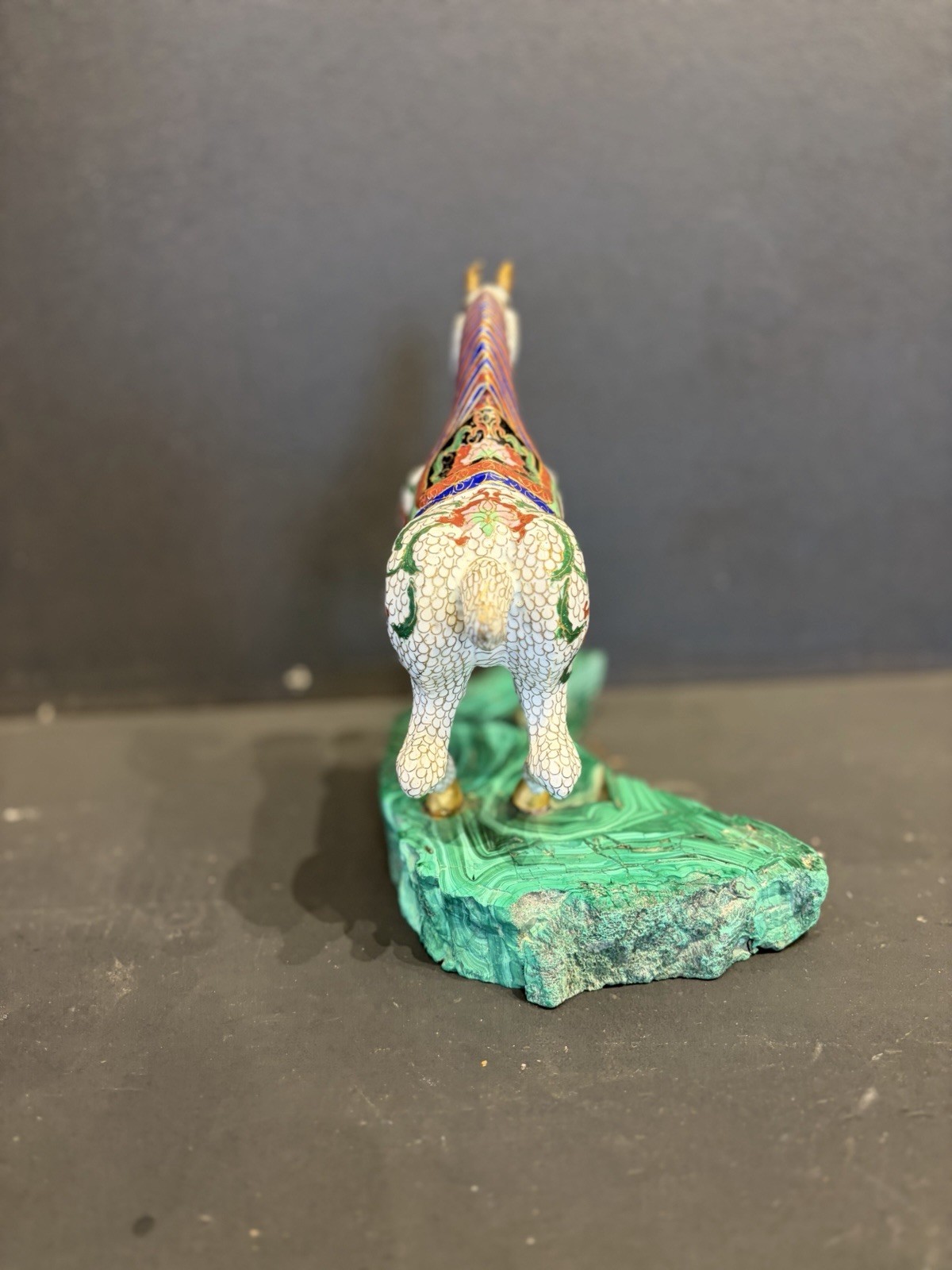 Hand-Painted Multicolor Metal Horse Figurine on Green Base, 1 Pack