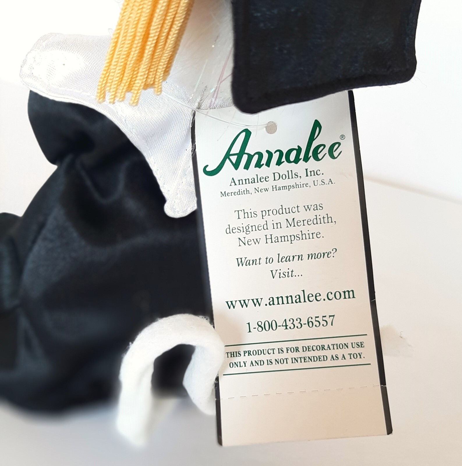Annalee Graduate Mouse Cap and Gown Diploma Black and White Unisex NOS w/Hangtag