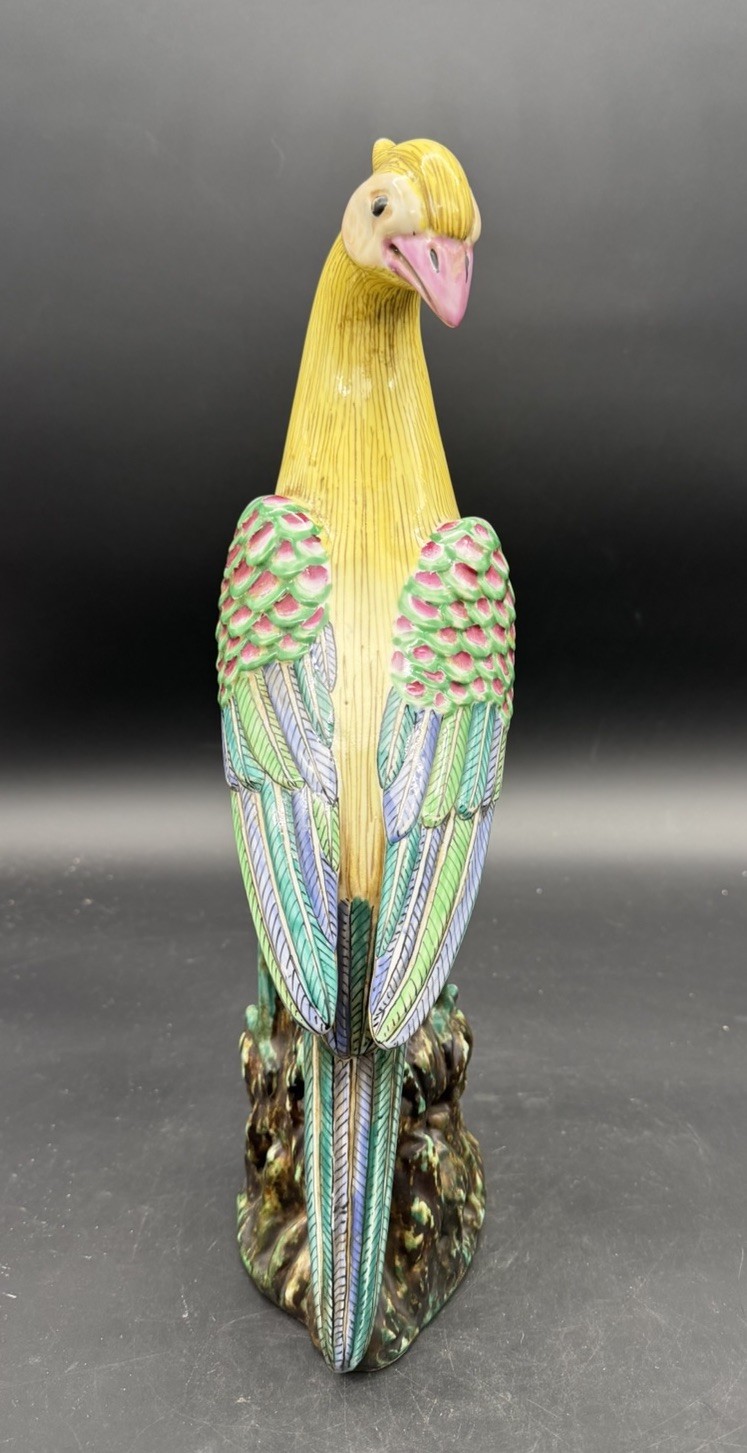 Chinese Export Porcelain Hand-Painted Multicolor Falcon Bird 15.75″ Figurine